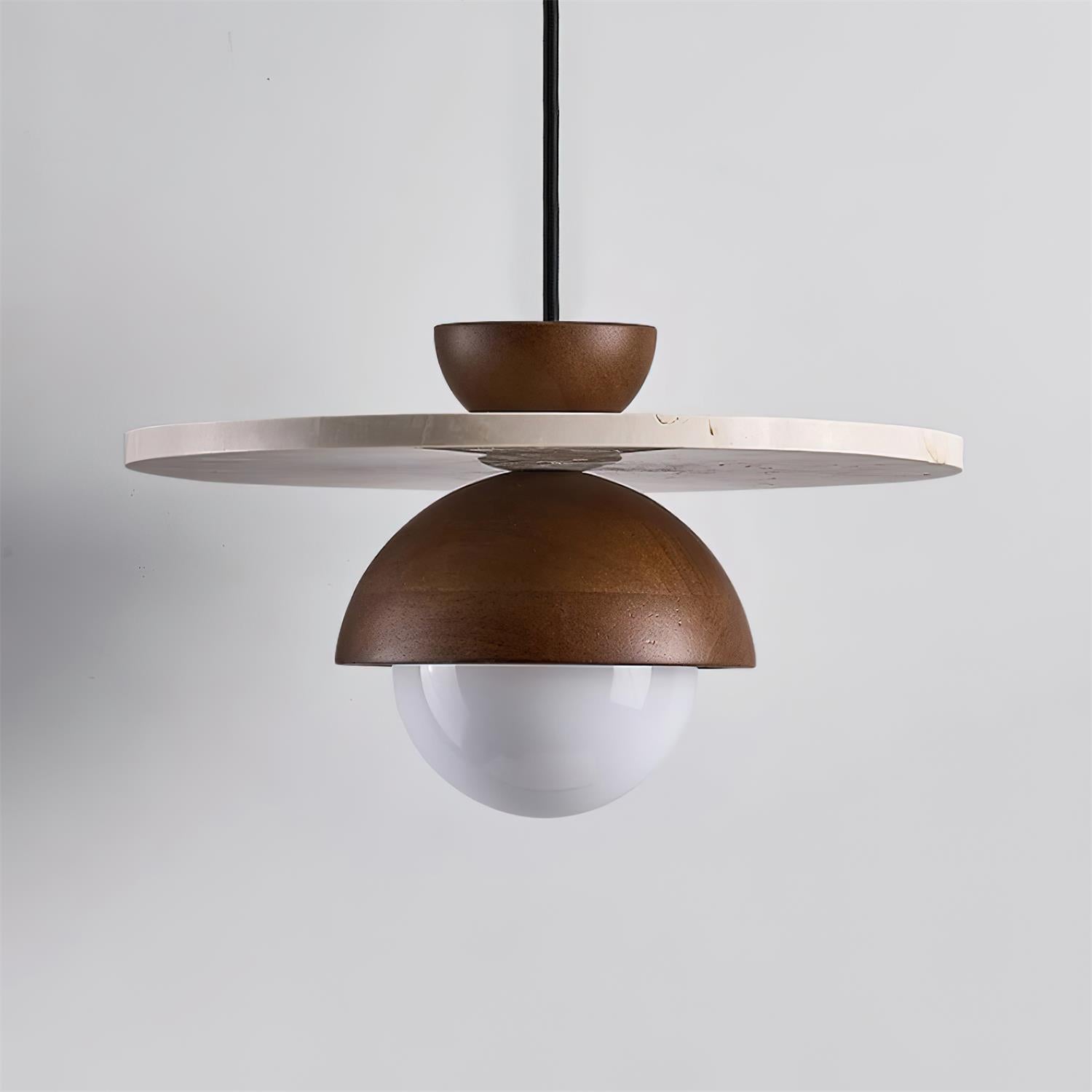 Pendant Lamp Glass Globe Travertine Disc Walnut Wood Natural - Letslighting