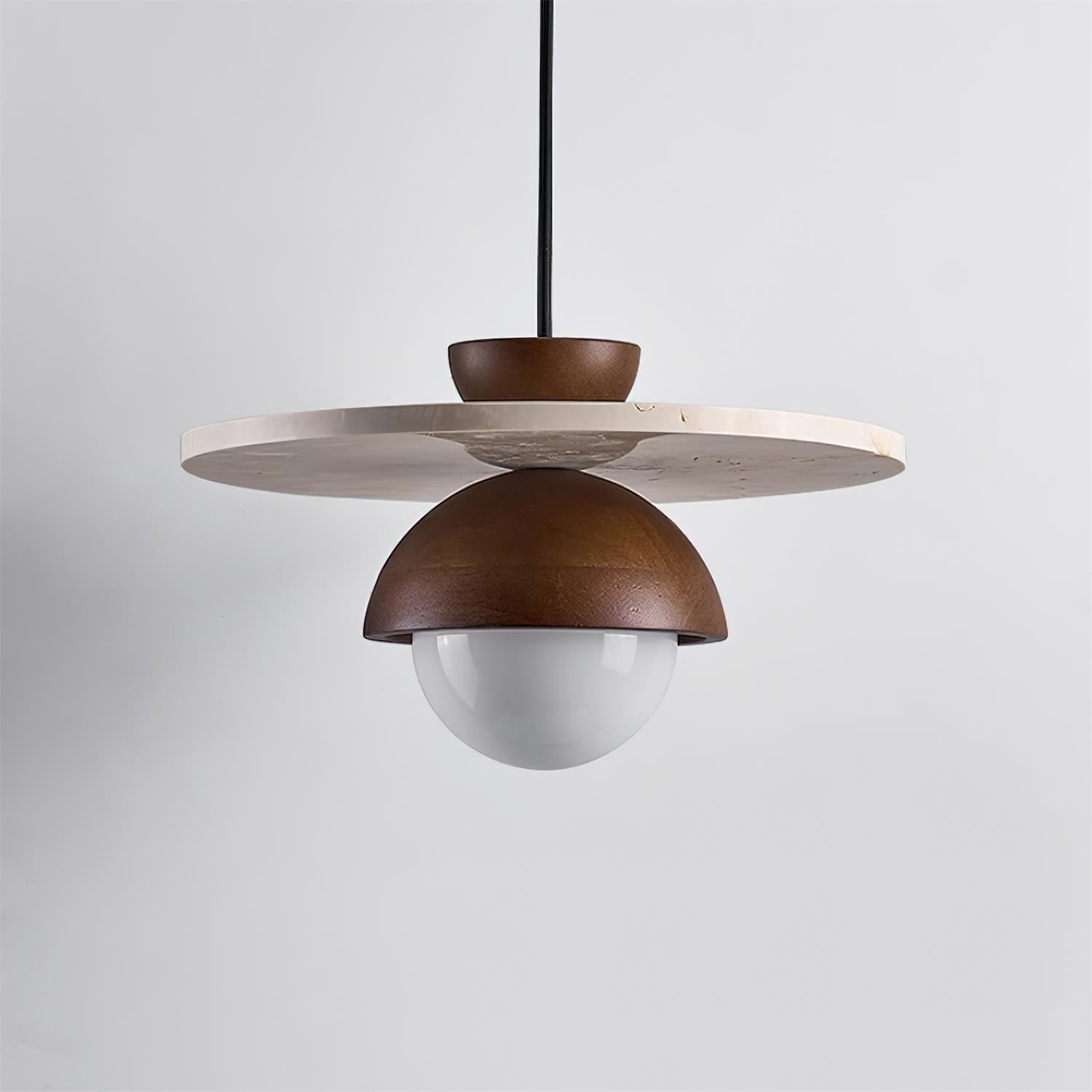 Pendant Lamp Glass Globe Travertine Disc Walnut Wood Natural - Letslighting