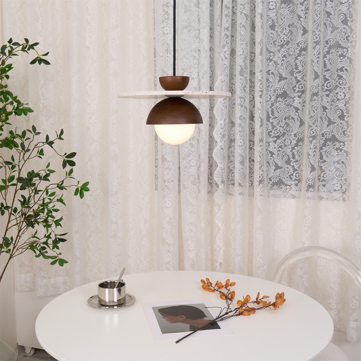 Ritta Pendant Light Glass Globe Travertine - Letslighting