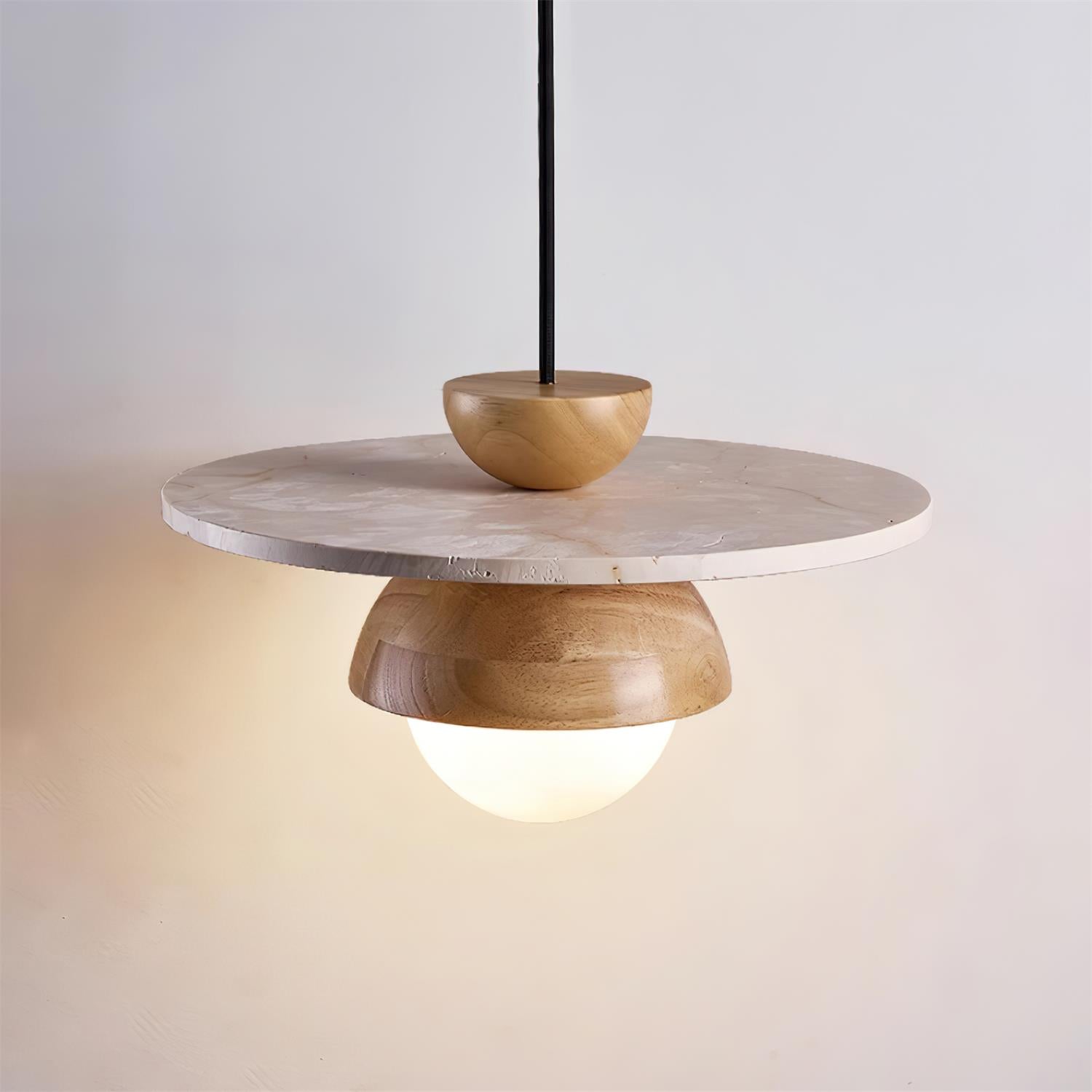 Pendant Lamp Glass Globe Travertine Disc Walnut Wood Natural - Letslighting