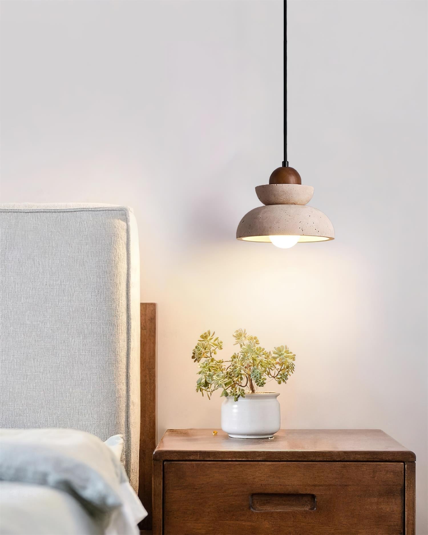 Pendant Lamp Travertine Shade Wood Modern Nordic Beige Walnut - Letslighting