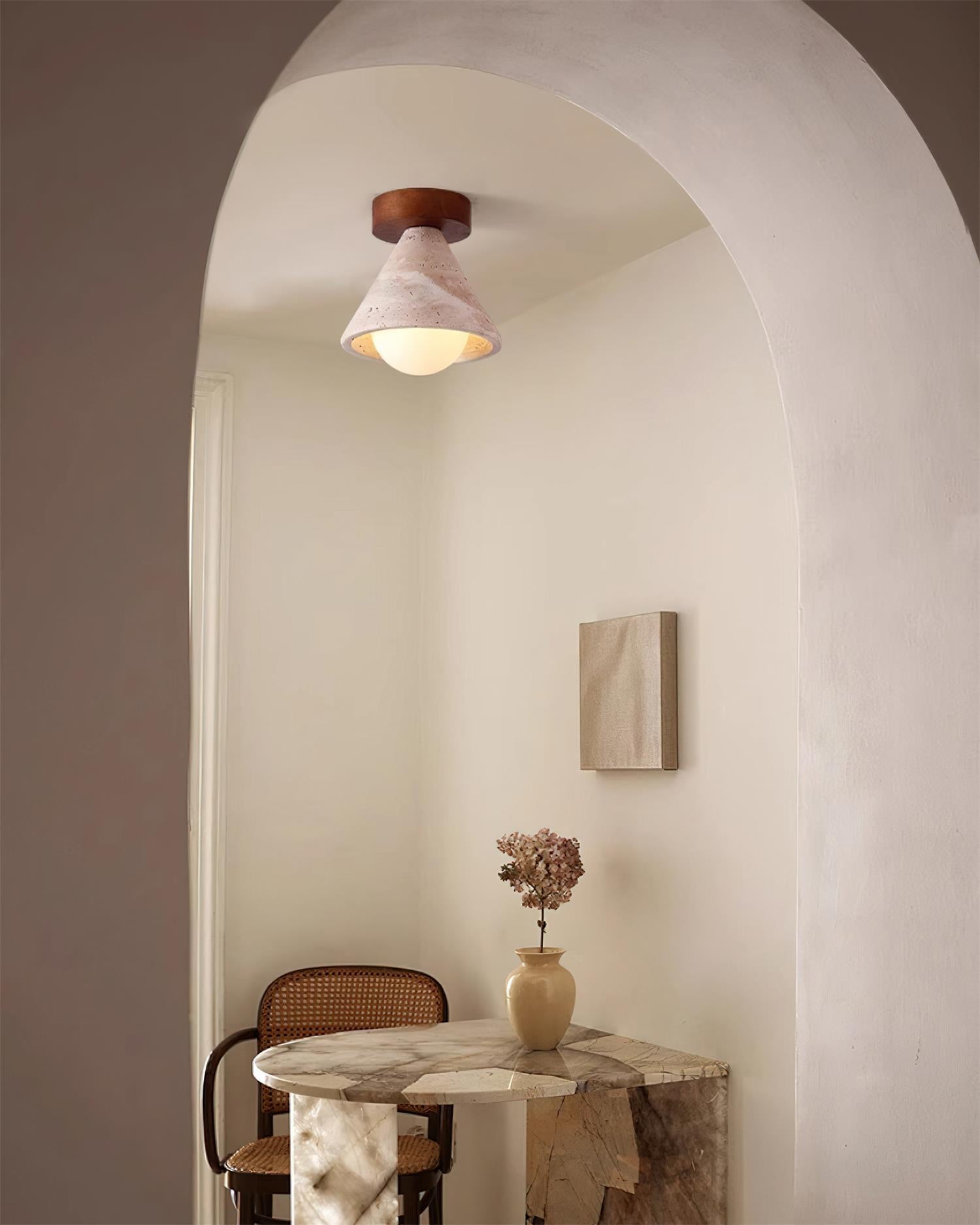 Hudon Travertine Cone Flush Mount Ceiling Light - Letslighting