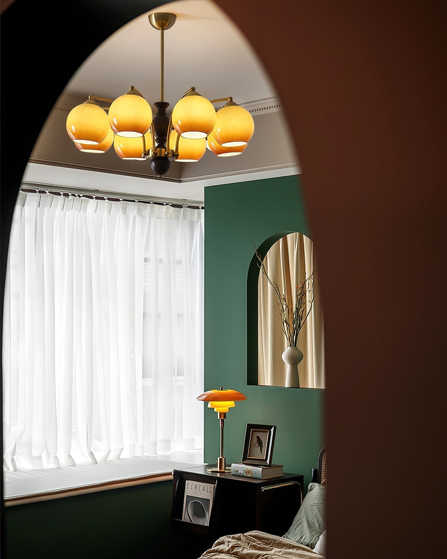 Kronleuchter Glas Schirme Metall Rahmen Holz Akzente Mid-Century Ruhig-Letslighting