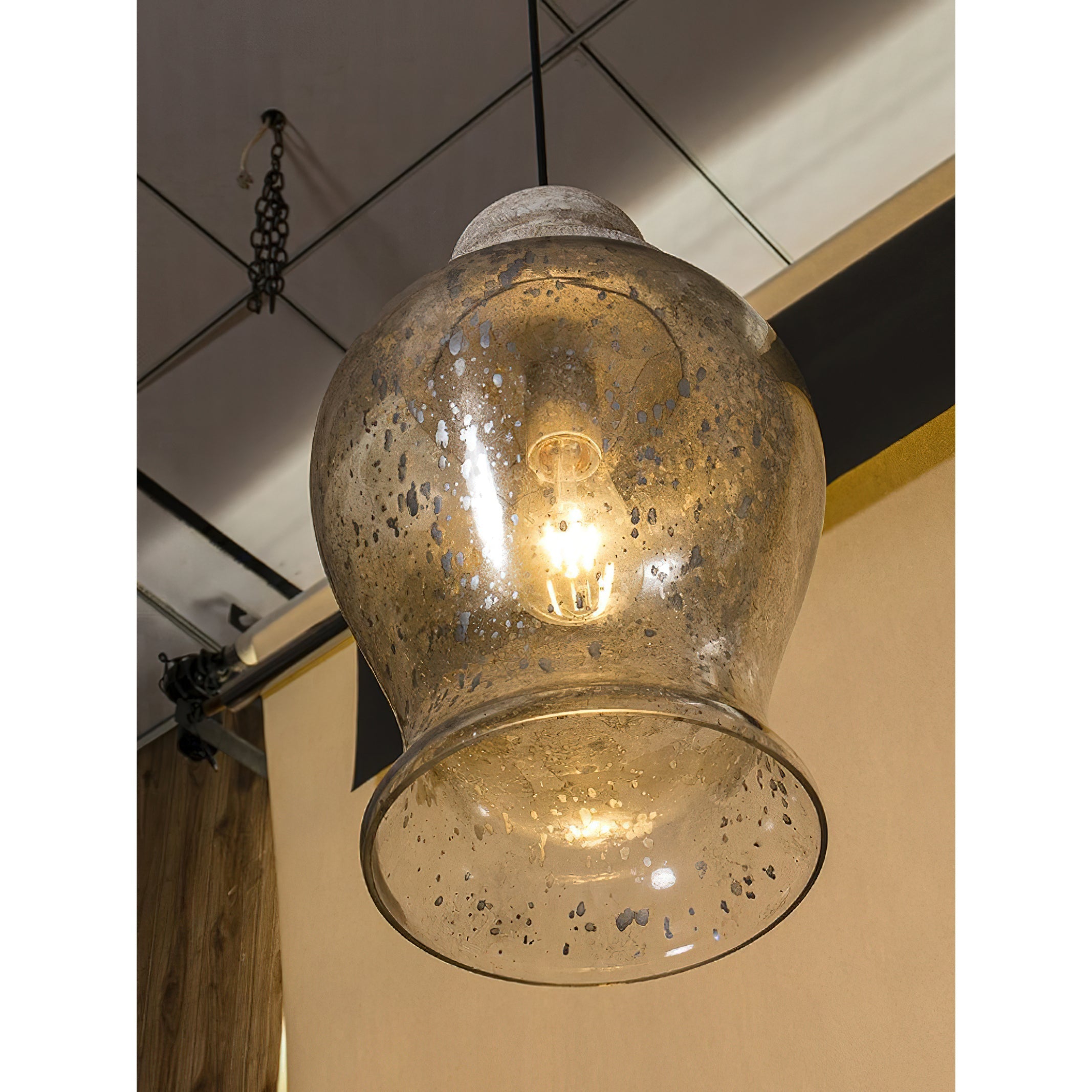Ilvenel Vintage Industrial Holz Glas Pendelleuchte-Letslighting