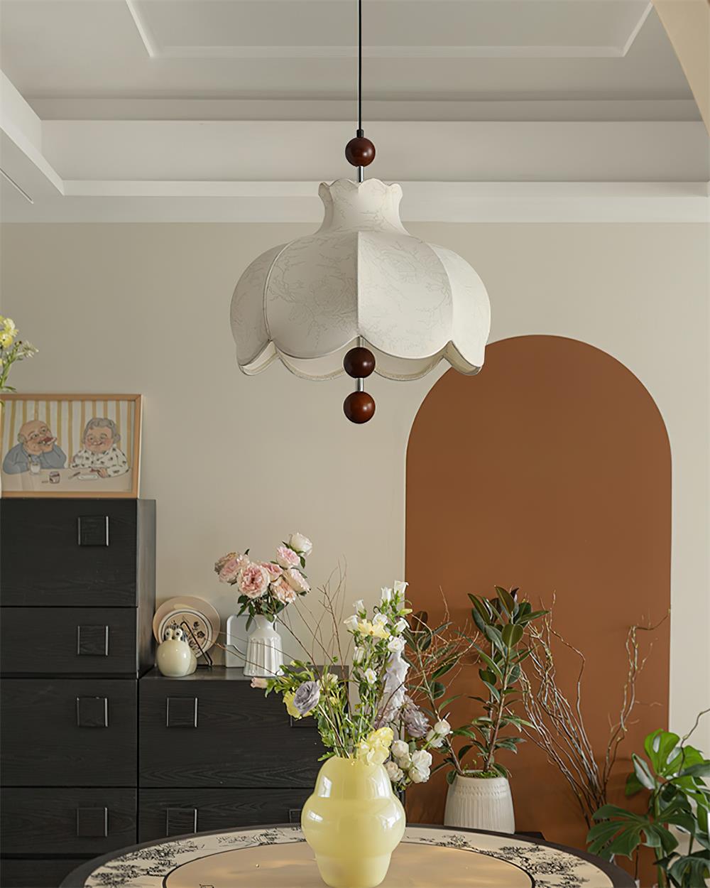 Wren Vintage Pendelleuchte aus Stoff und Holz-Letslighting