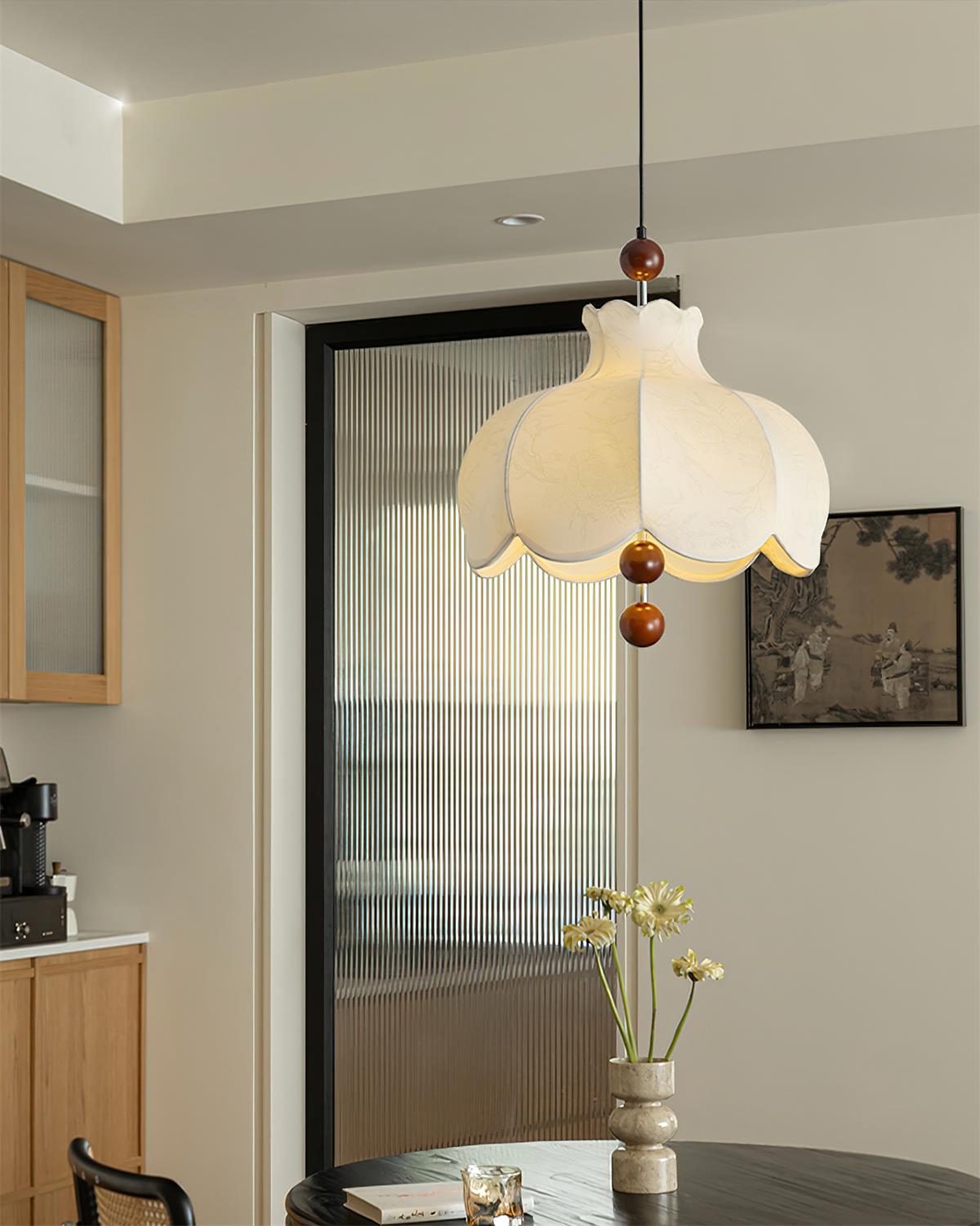 Wren Vintage Pendelleuchte aus Stoff und Holz-Letslighting