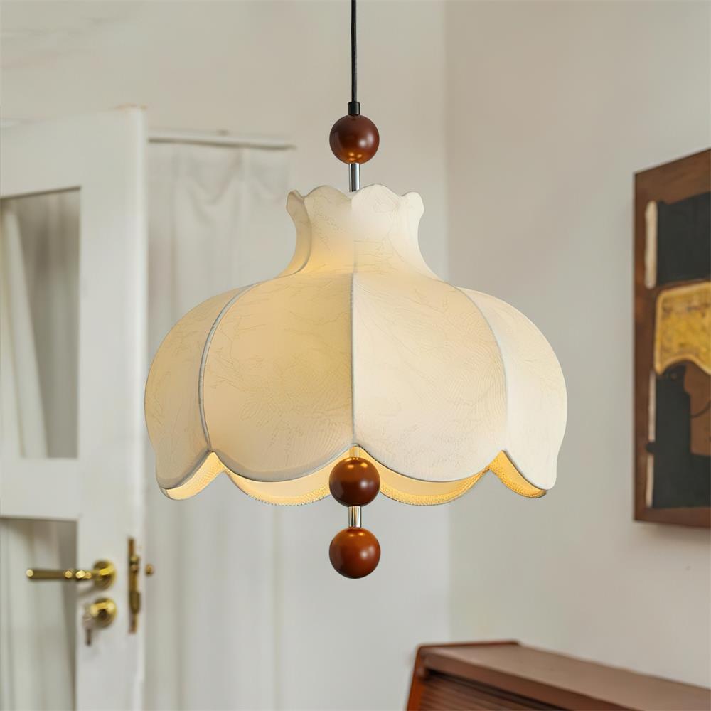 Wren Vintage Pendelleuchte aus Stoff und Holz-Letslighting