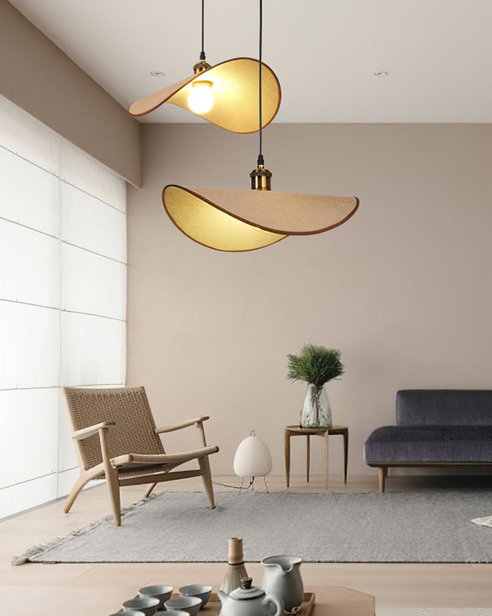 Pendant Lamp Linen Fabric Shade Wood - Letslighting