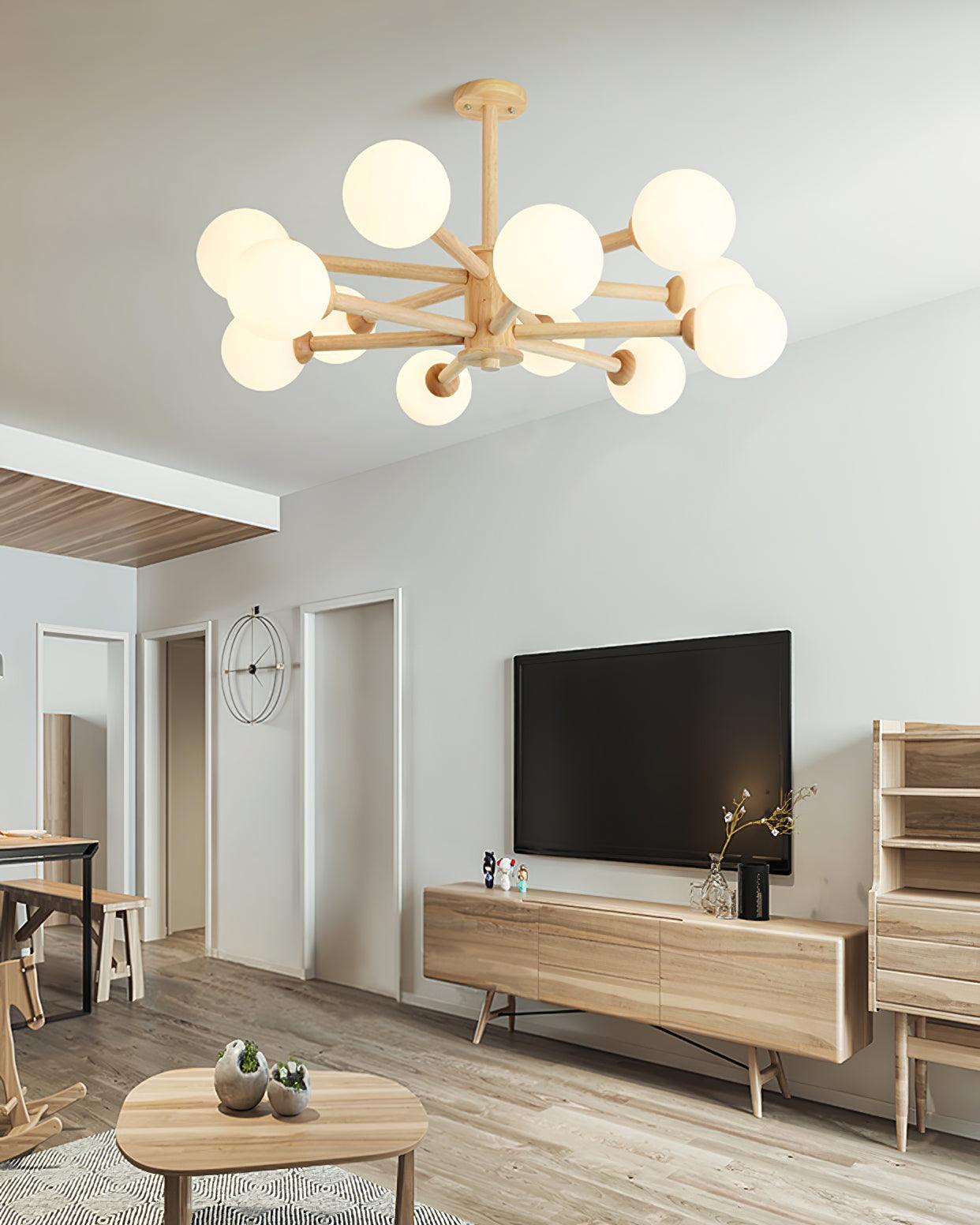 Lustra Kronleuchter Holz Globus Minimalistisch Natürlich-Letslighting