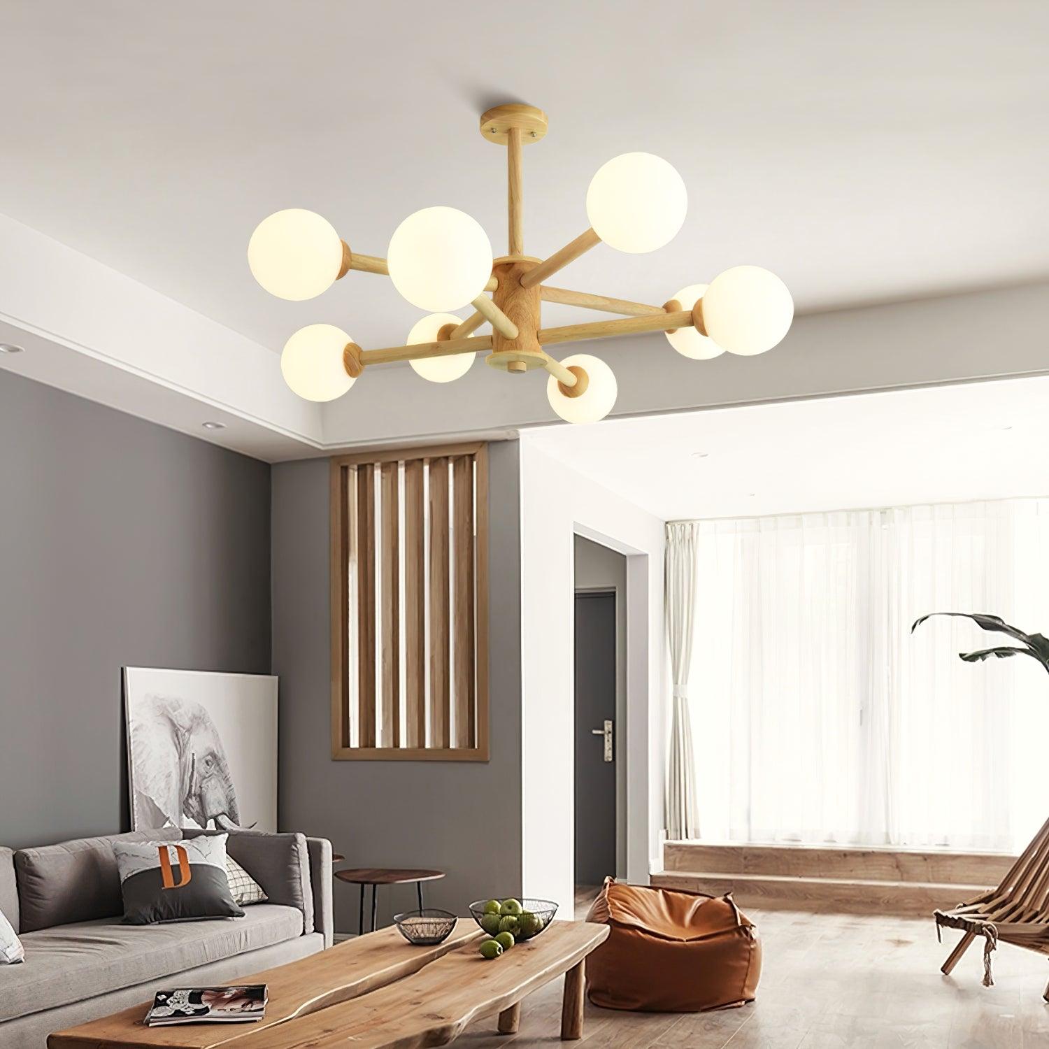 Lustra Kronleuchter Holz Globus Minimalistisch Natürlich-Letslighting