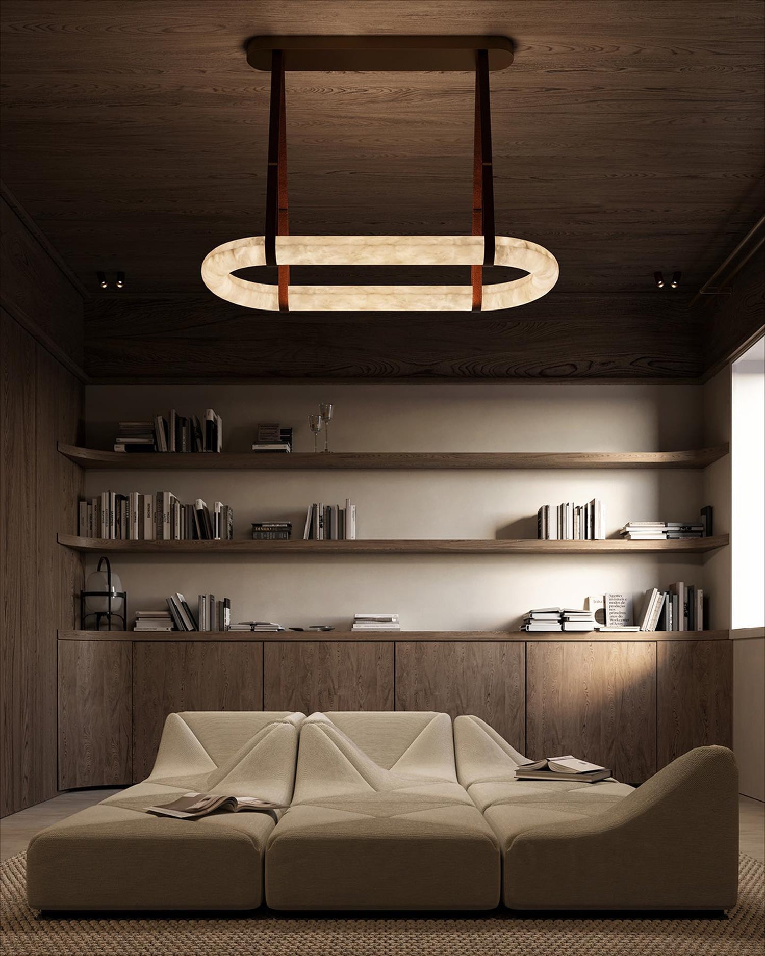 Kurve Chandelier Alabaster Ring Artificial leather - Letslighting