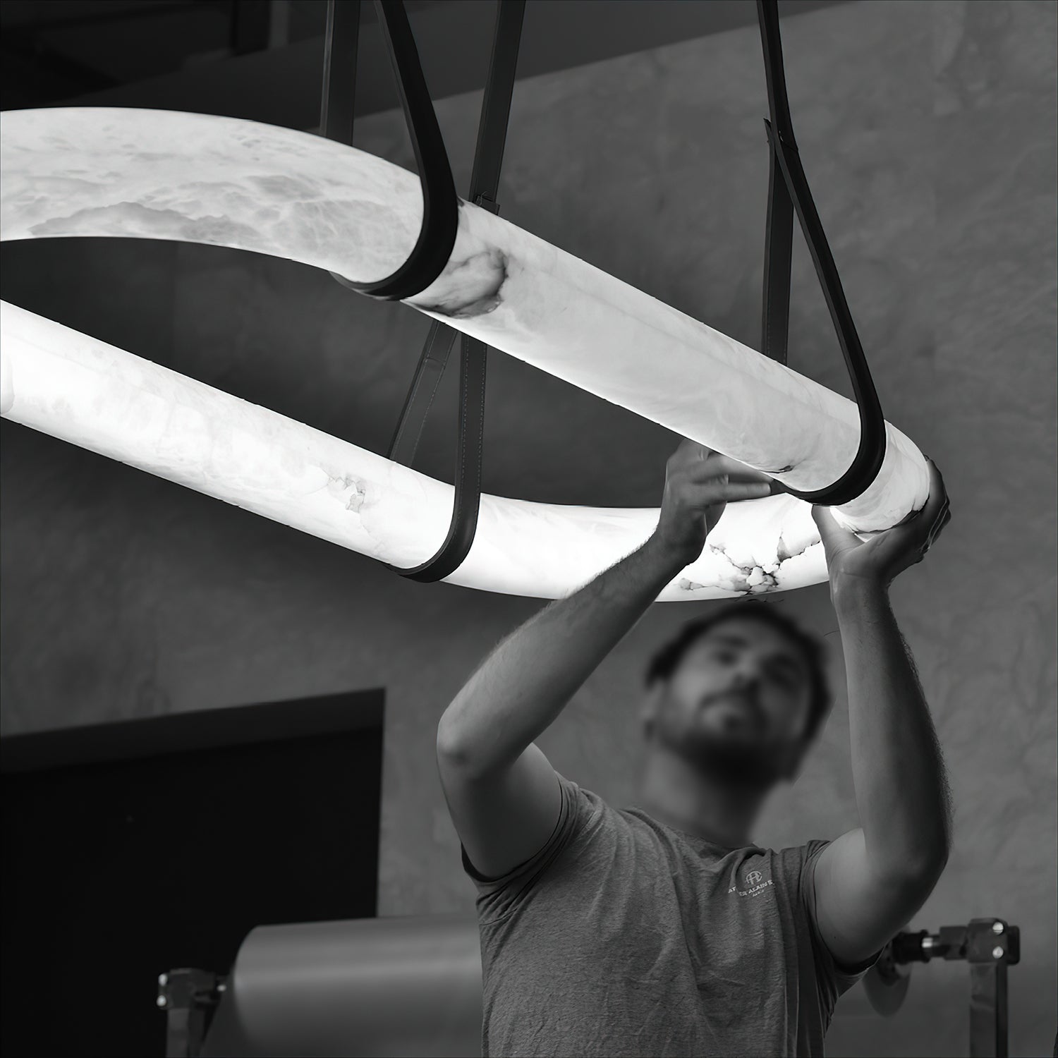 Kurve Chandelier Alabaster Ring Artificial leather - Letslighting