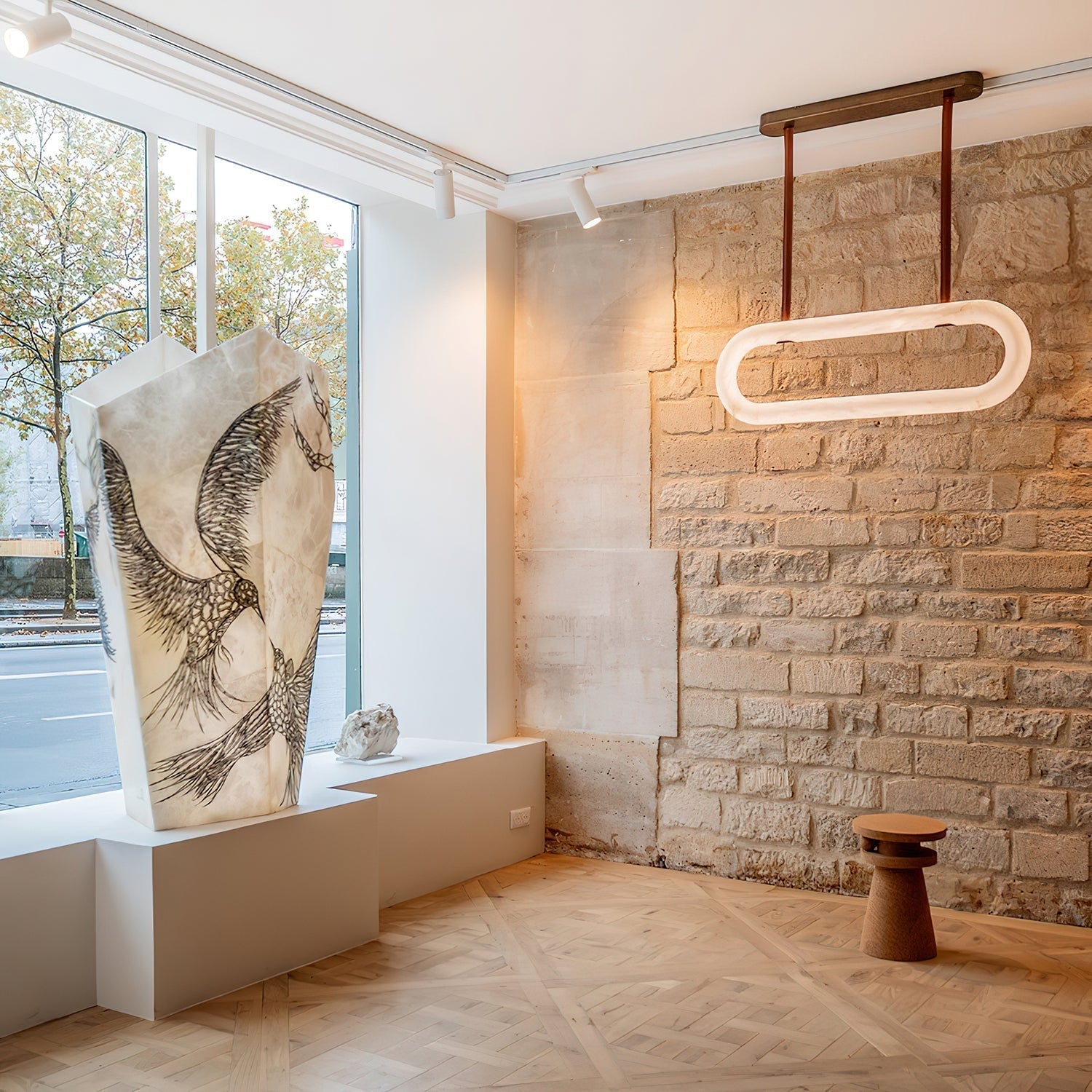 Kurve Chandelier Alabaster Ring Artificial leather - Letslighting