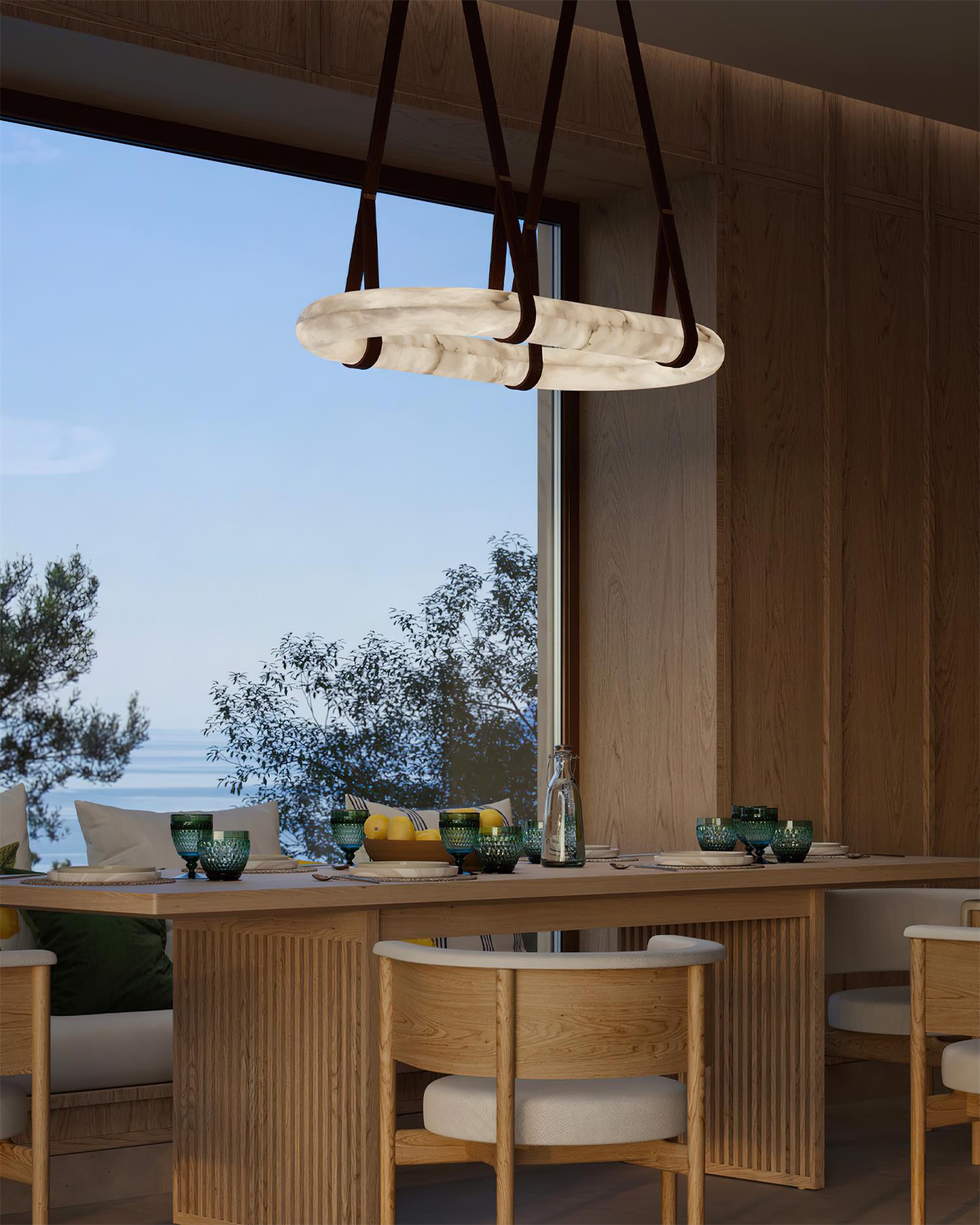 Kurve Chandelier Alabaster Ring Artificial leather - Letslighting