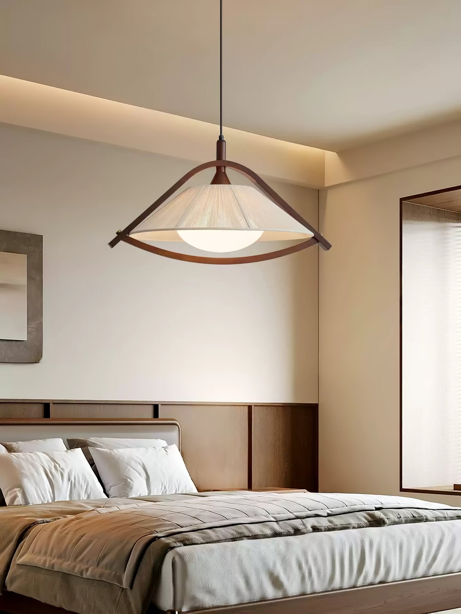 Audrey Moderne Pendelleuchte aus Holz und Stoff-Letslighting