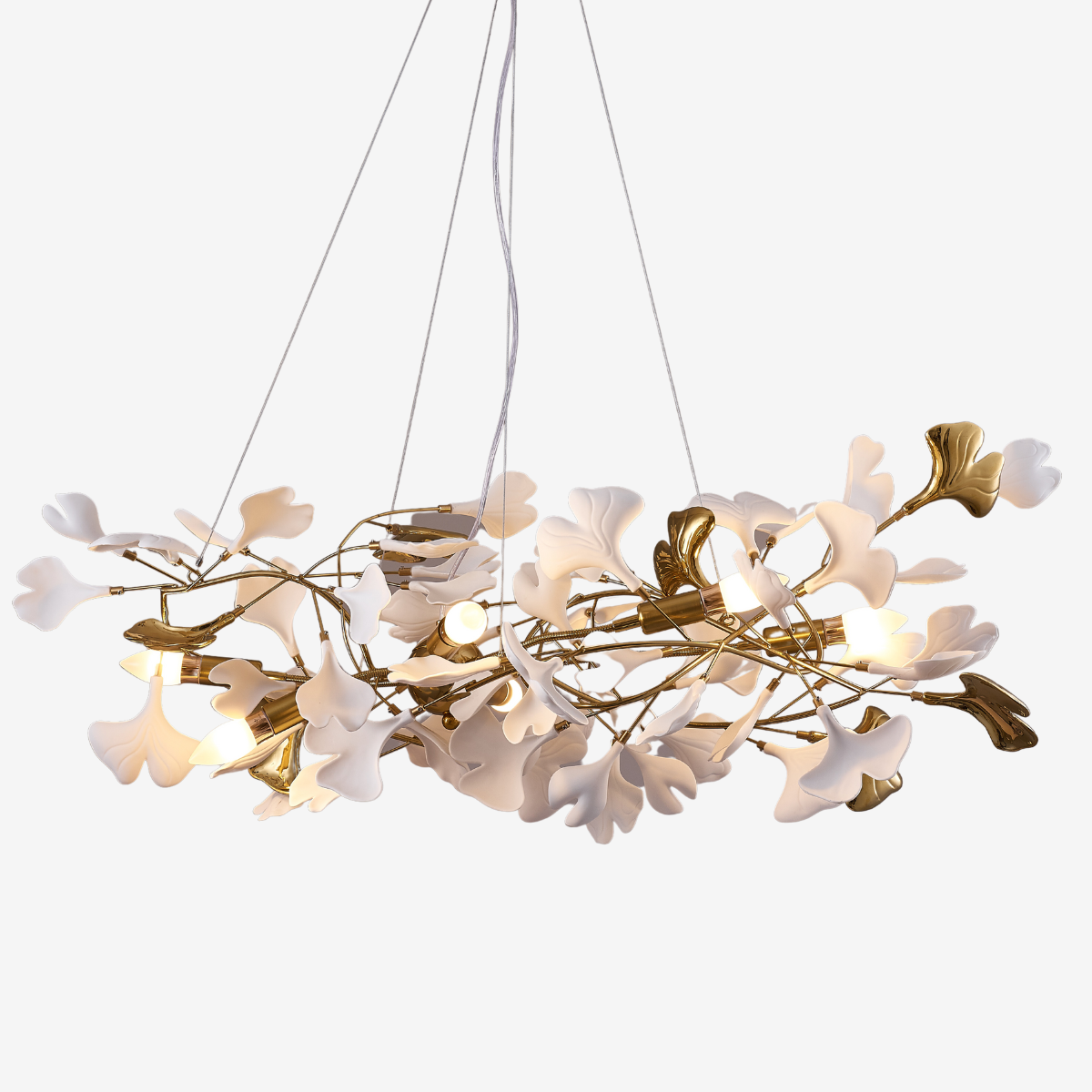 Olivia Modern Kronleuchter Blumen Gold/Weiß Wohnzimmer Metall/Keramik