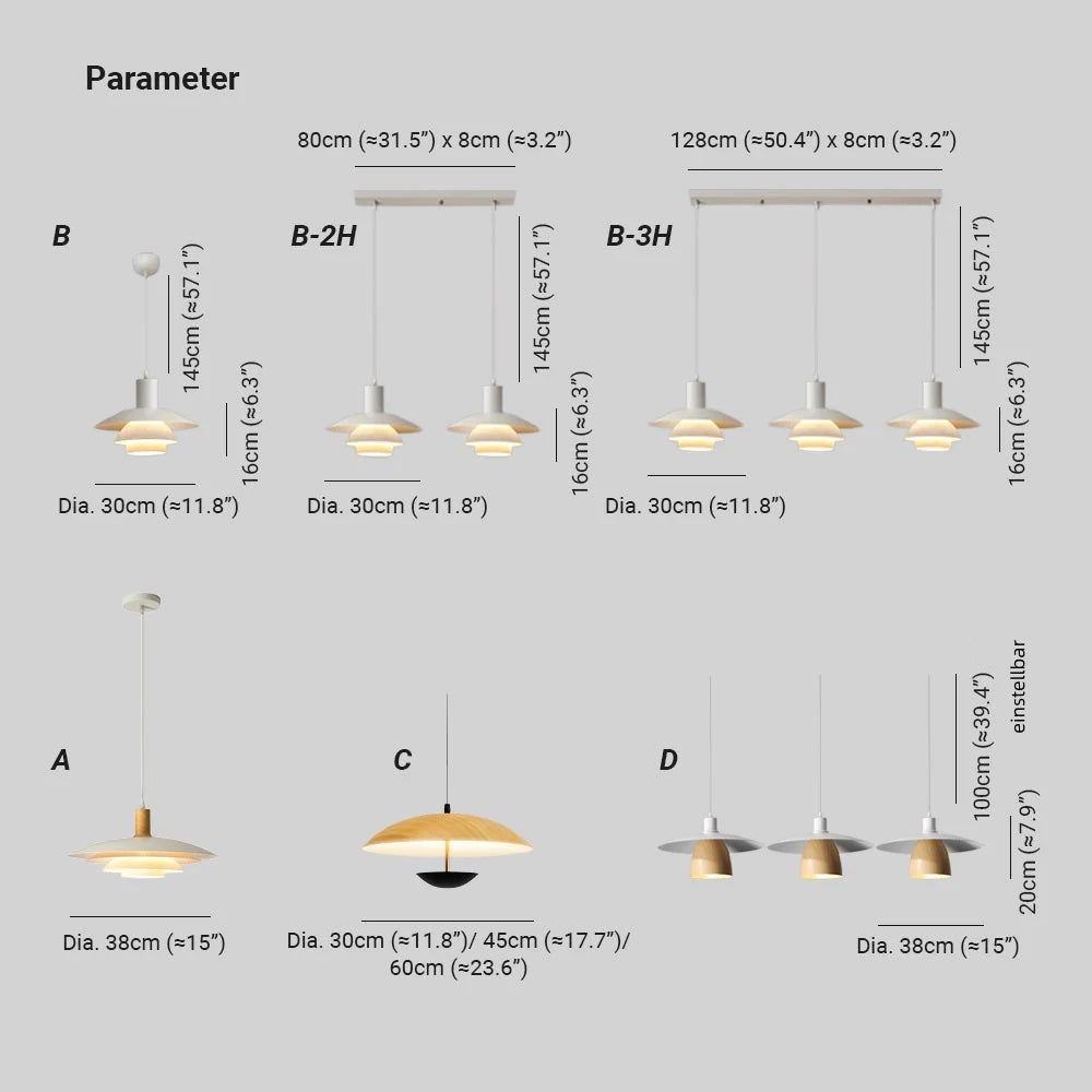 Valentina Moderne LED Pendelleuchte Weiß Holz Metall Schlafzimmer