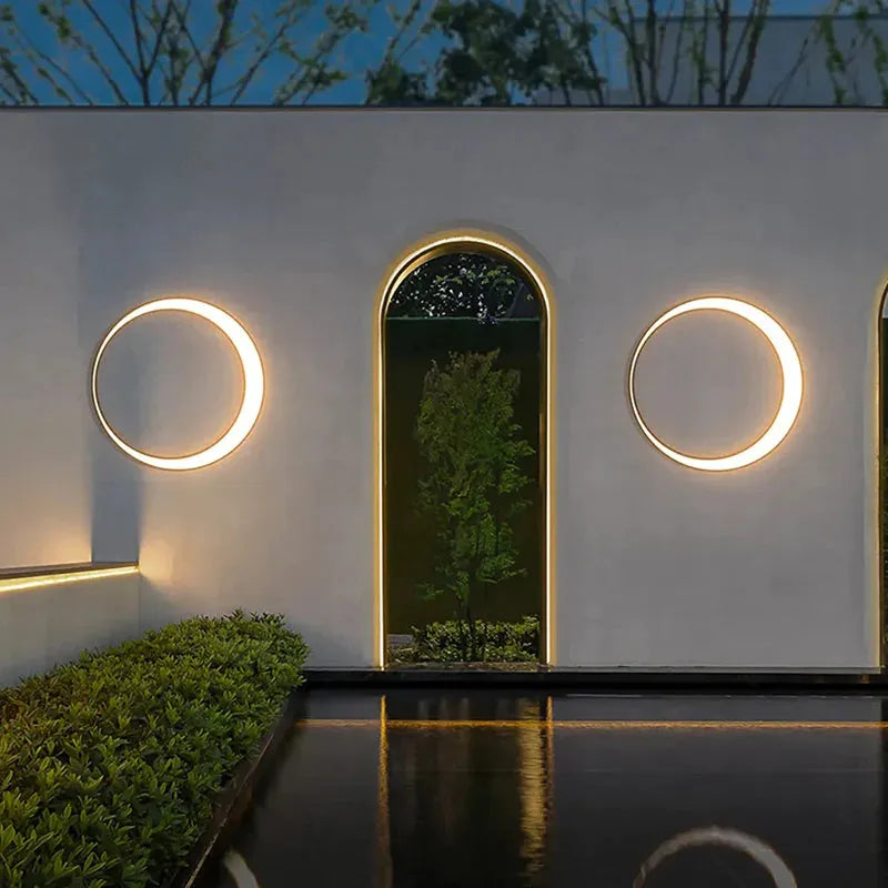 Ray Modern Ring Wasserdichte Wandleuchte Schwarz-Weiß Garten/Außenbereich