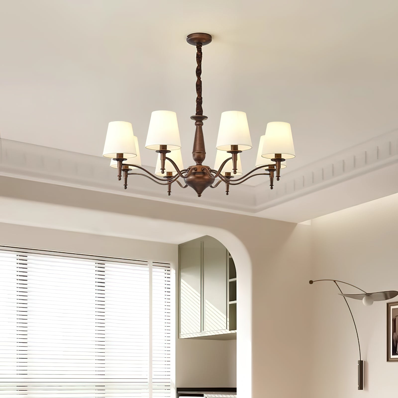 Zosolia Vintage Kronleuchter aus Messing mit Stoffbezug-Letslighting