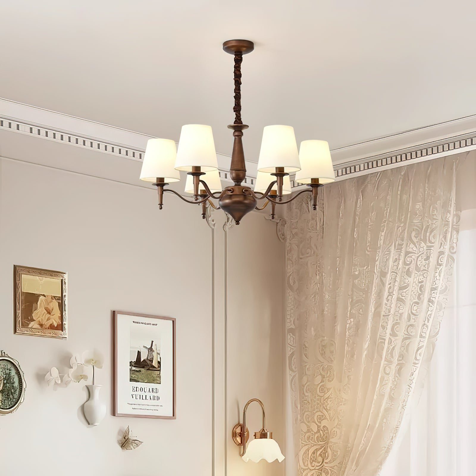 Zosolia Vintage Kronleuchter aus Messing mit Stoffbezug-Letslighting