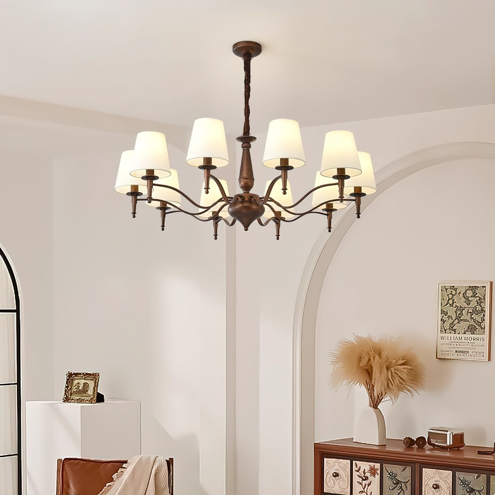 Zosolia Vintage Kronleuchter aus Messing mit Stoffbezug-Letslighting