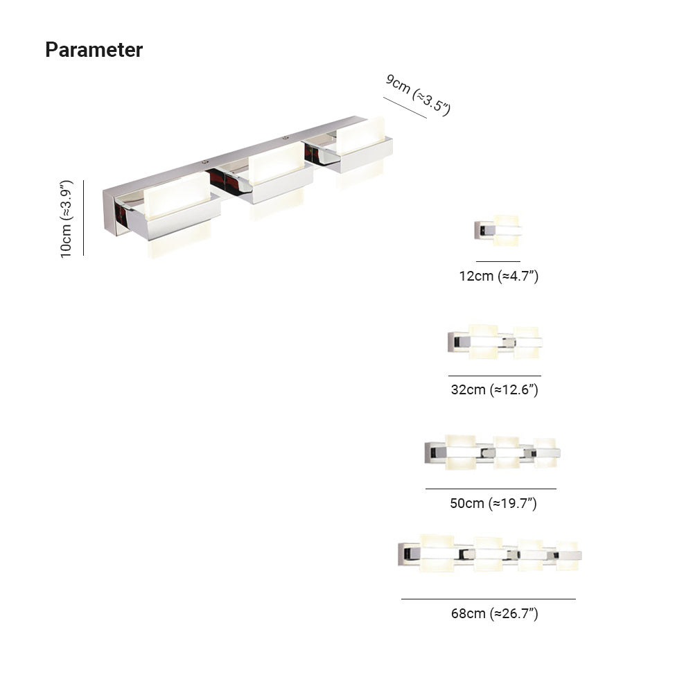 Arisha Modern Square LED Wandleuchte Silber Bade/Wohnzimmer Metall&Acryl