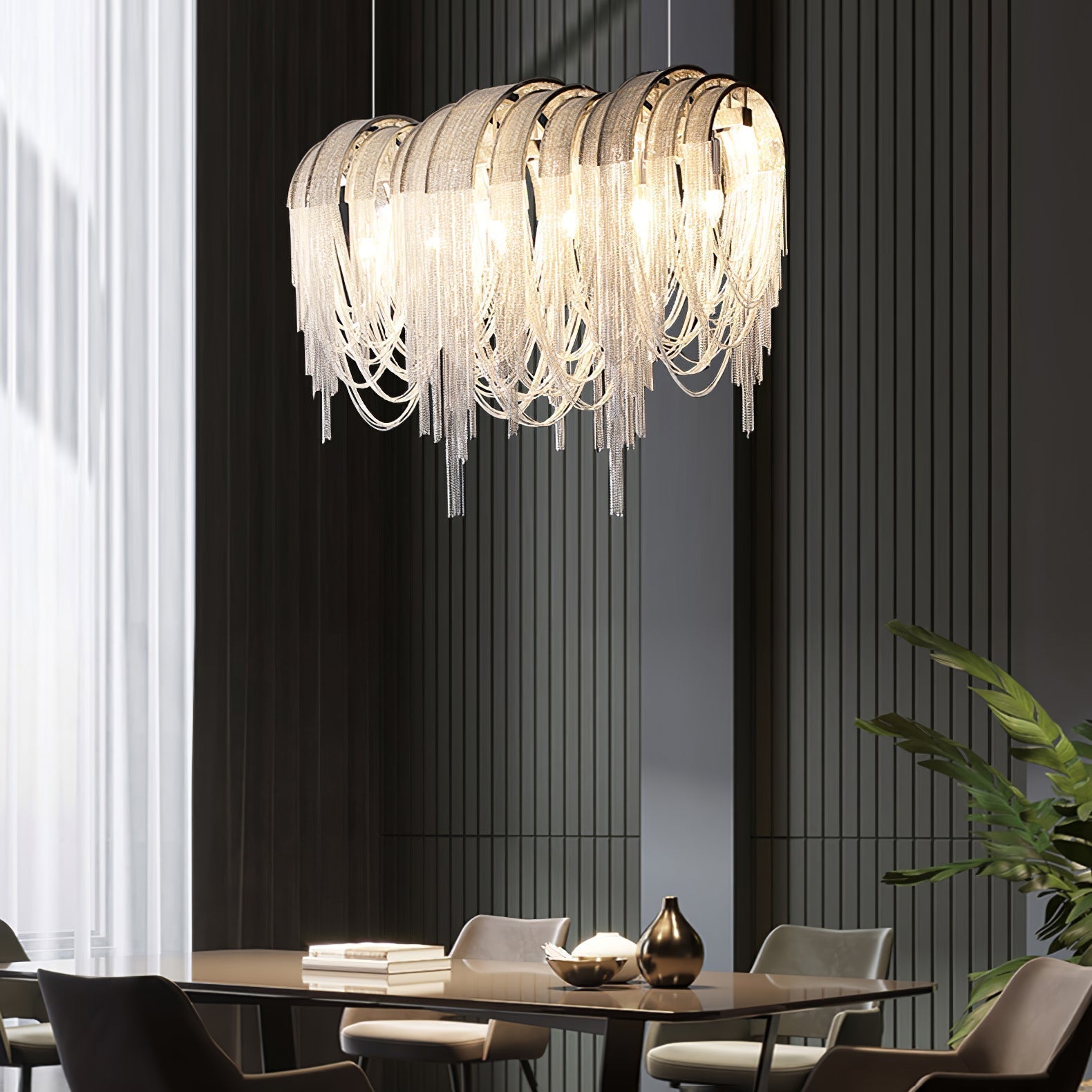Lustra Kronleuchter Geschichtete Kette Nickel Luxus-Letslighting