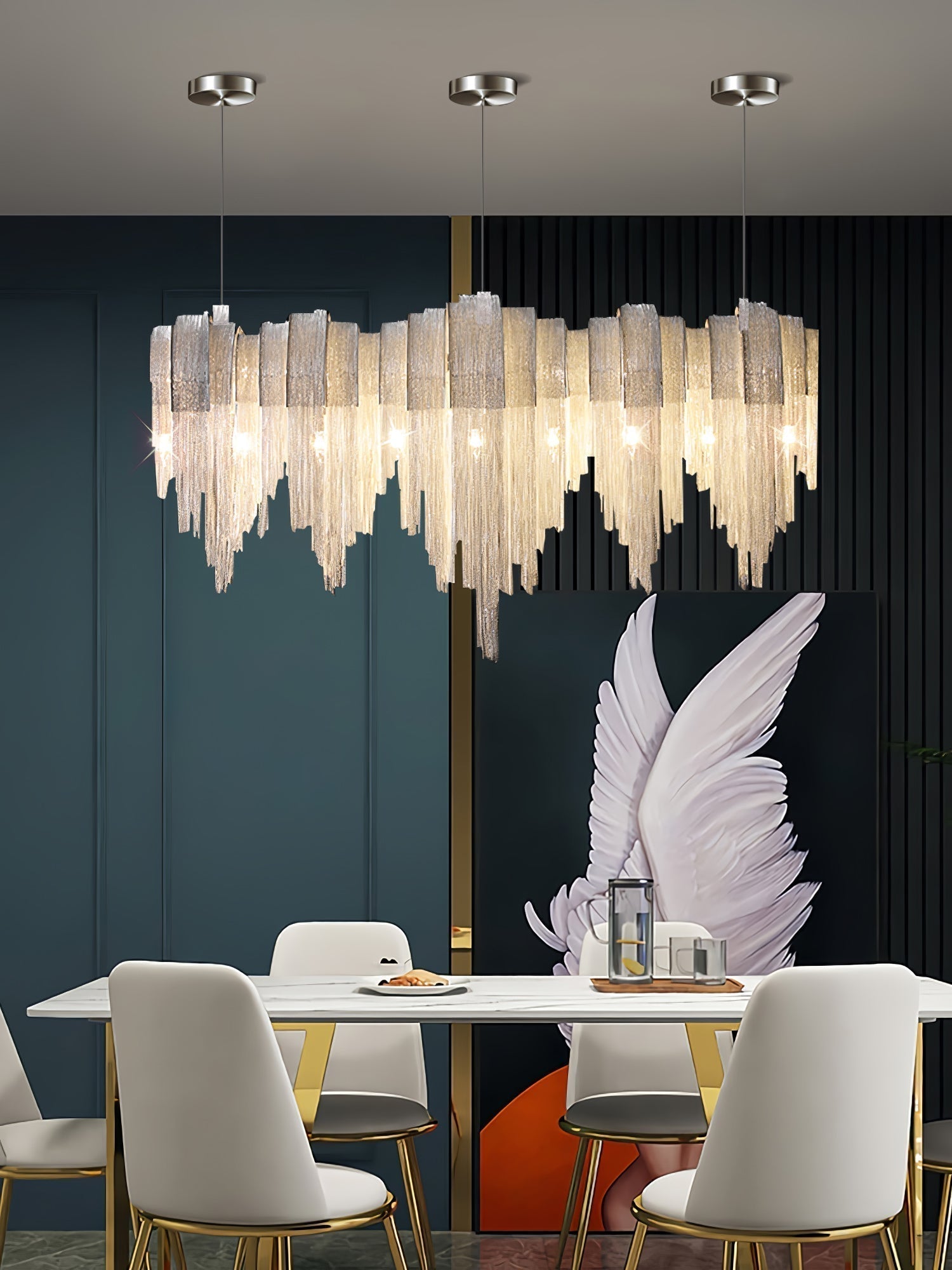 Lustra Kronleuchter Geschichtete Kette Nickel Luxus-Letslighting