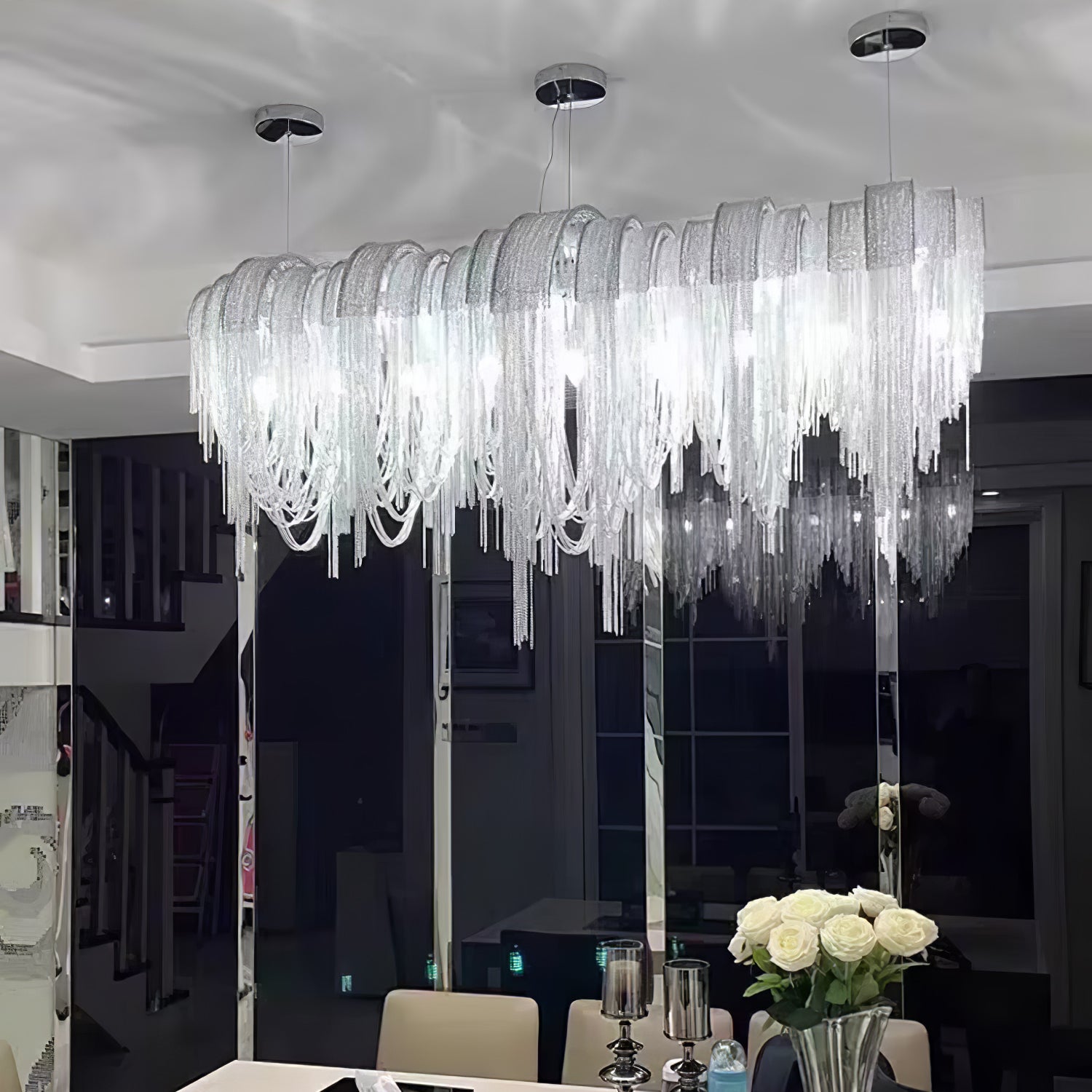 Lustra Kronleuchter Geschichtete Kette Nickel Luxus-Letslighting