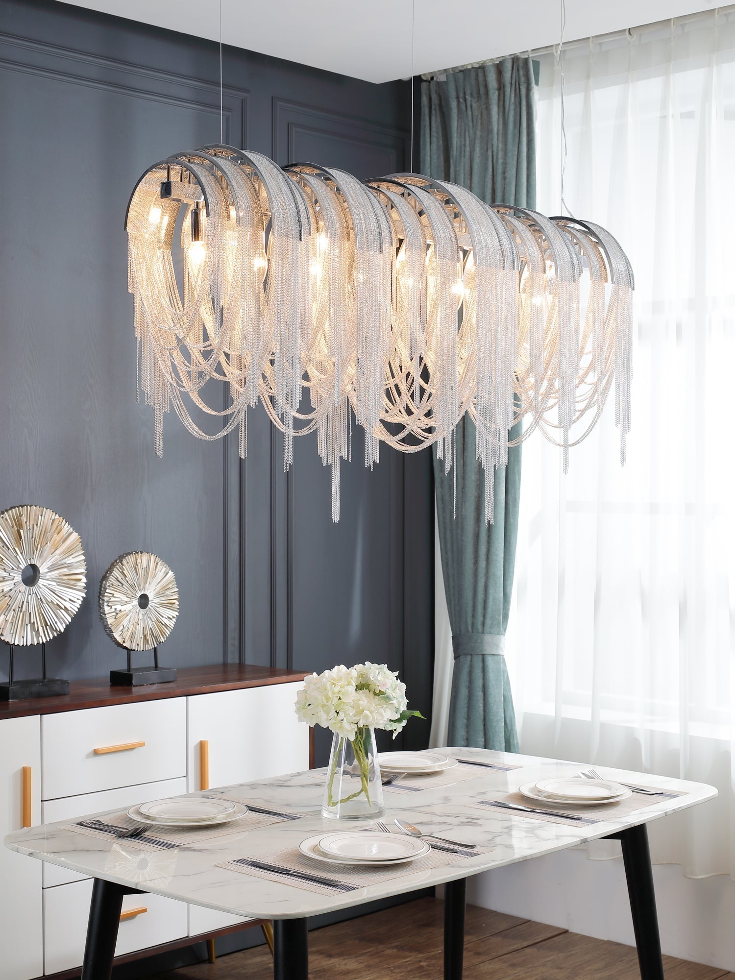 Lustra Kronleuchter Geschichtete Kette Nickel Luxus-Letslighting