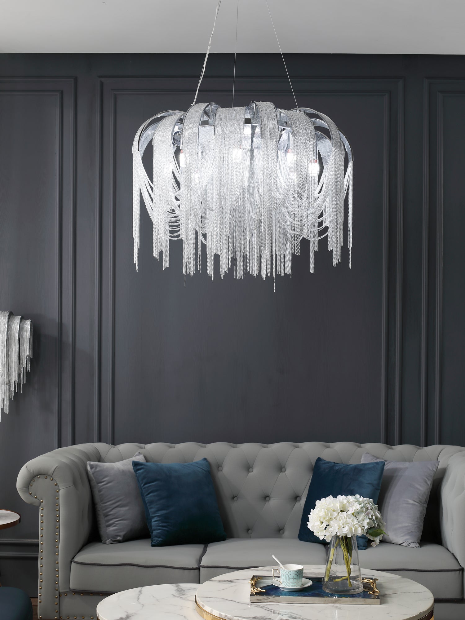 Lustra Kronleuchter Geschichtete Kette Nickel Luxus-Letslighting