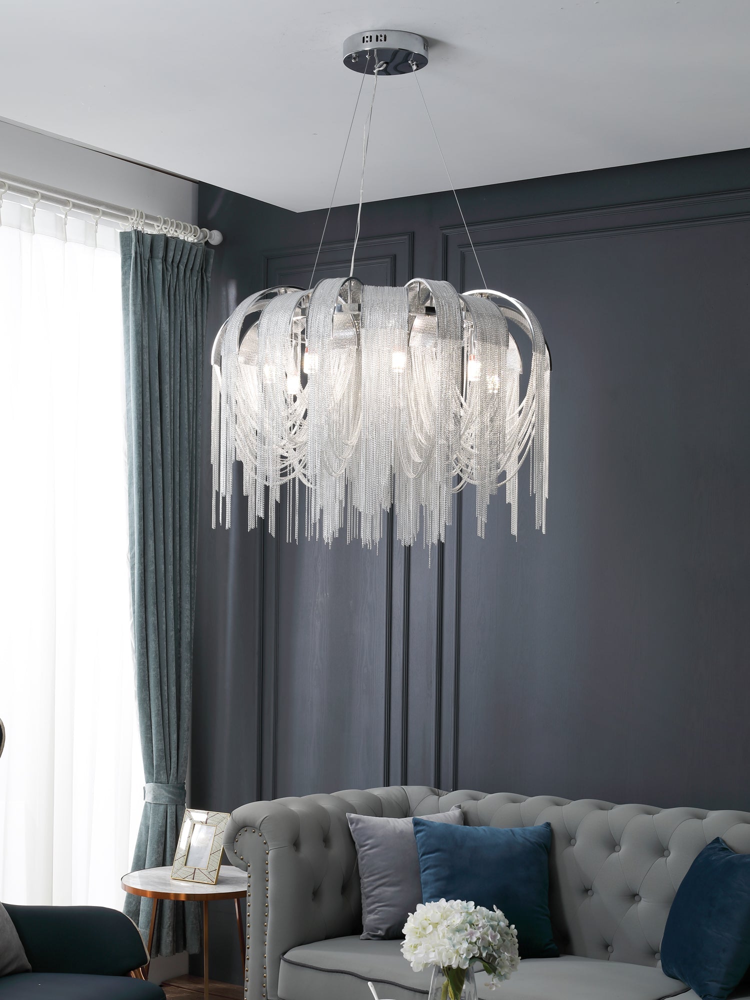 Lustra Kronleuchter Geschichtete Kette Nickel Luxus-Letslighting
