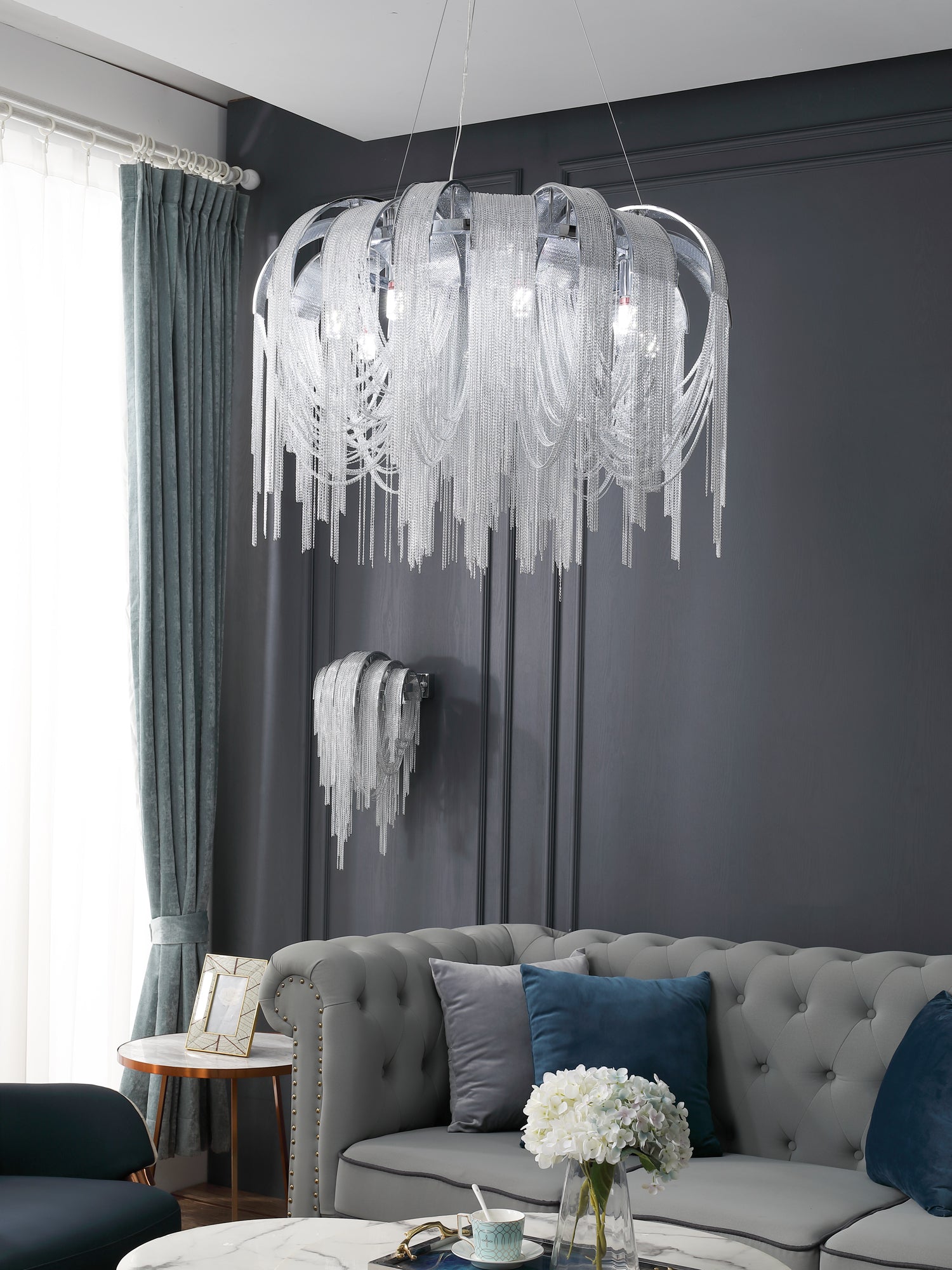 Lustra Kronleuchter Geschichtete Kette Nickel Luxus-Letslighting