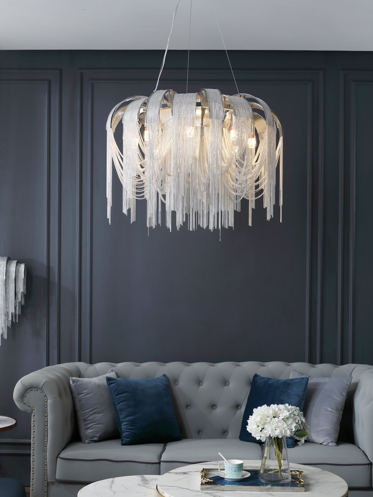 Lustra Kronleuchter Geschichtete Kette Nickel Luxus-Letslighting