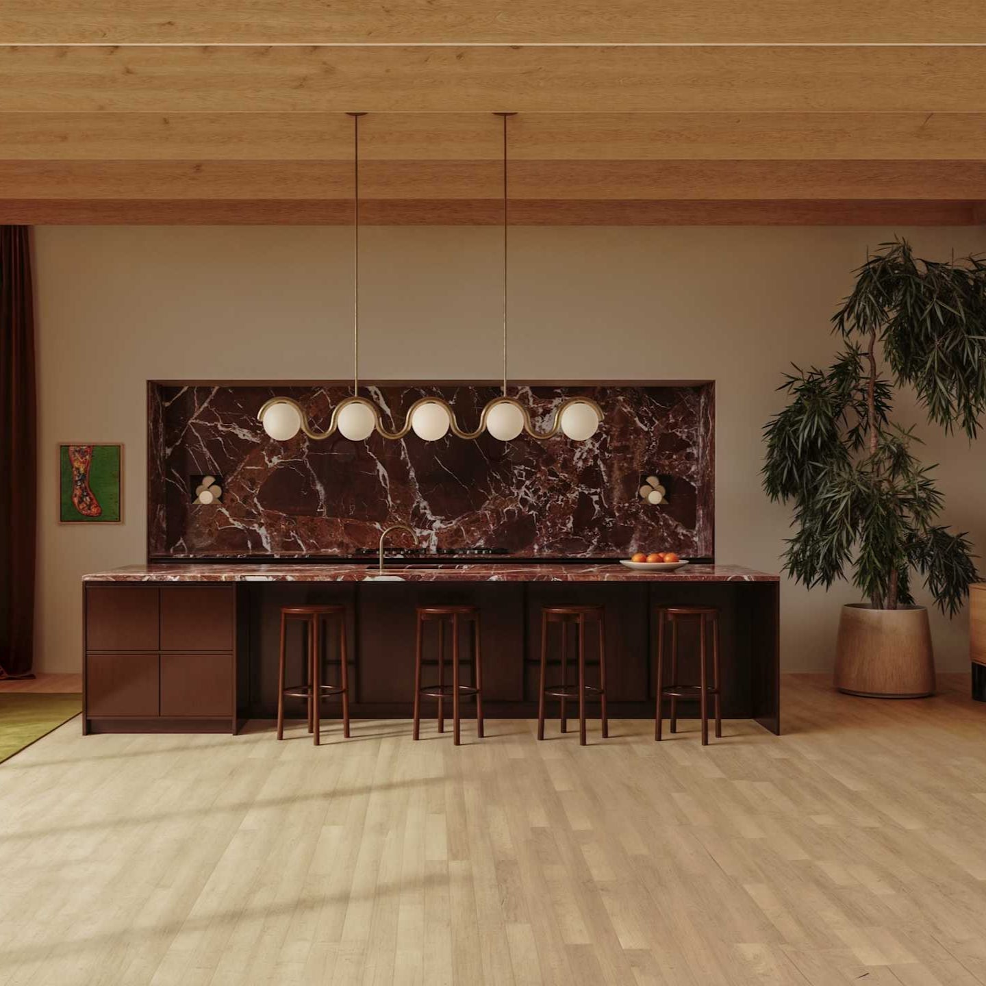 Uveta Linearer Kronleuchter in Rot & Silber