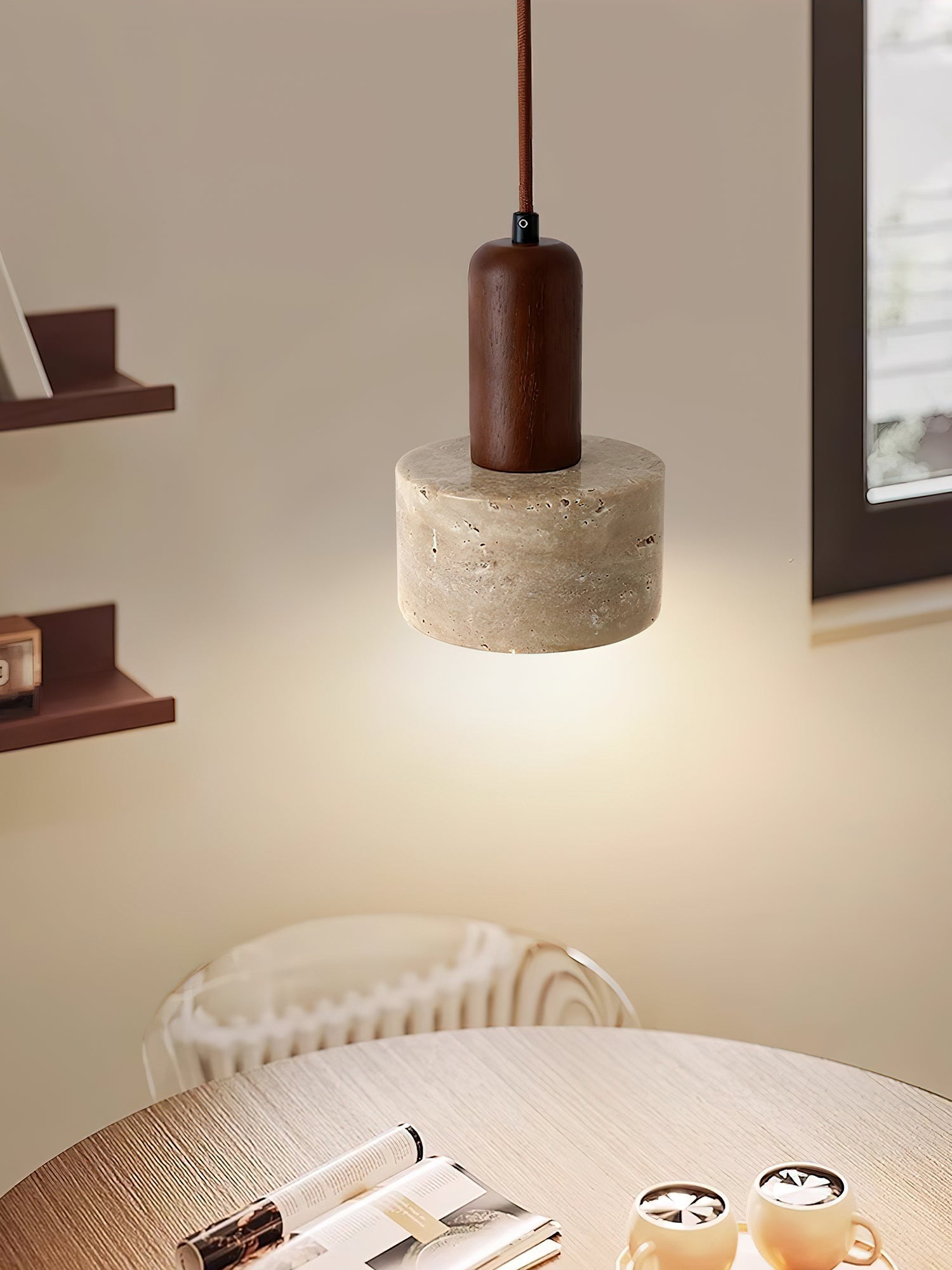 Ilshaa Dual-Material Travertine Pendant Light - Letslighting