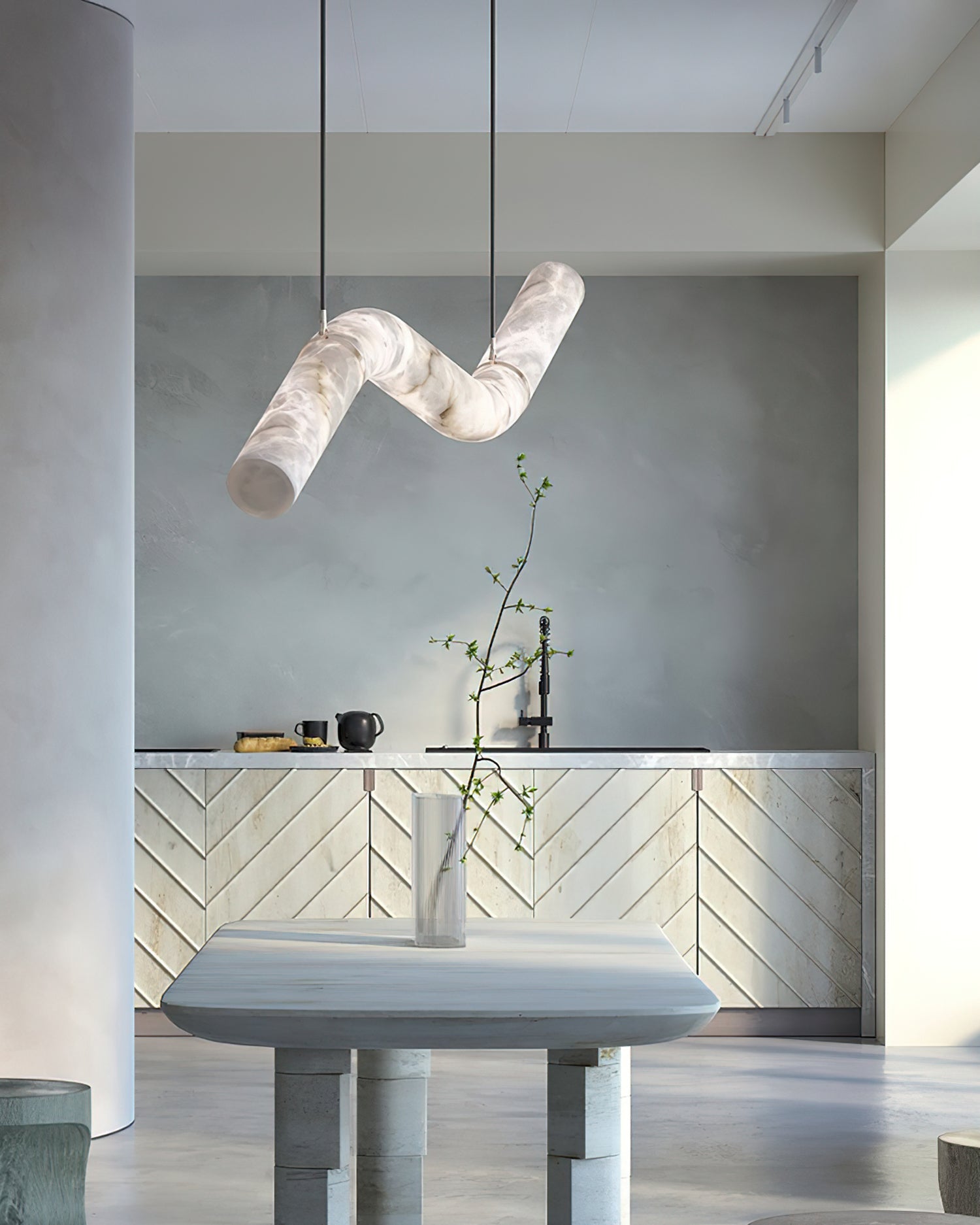 Liberty Chandelier Curved Alabaster Ribbon Silhouette - Letslighting