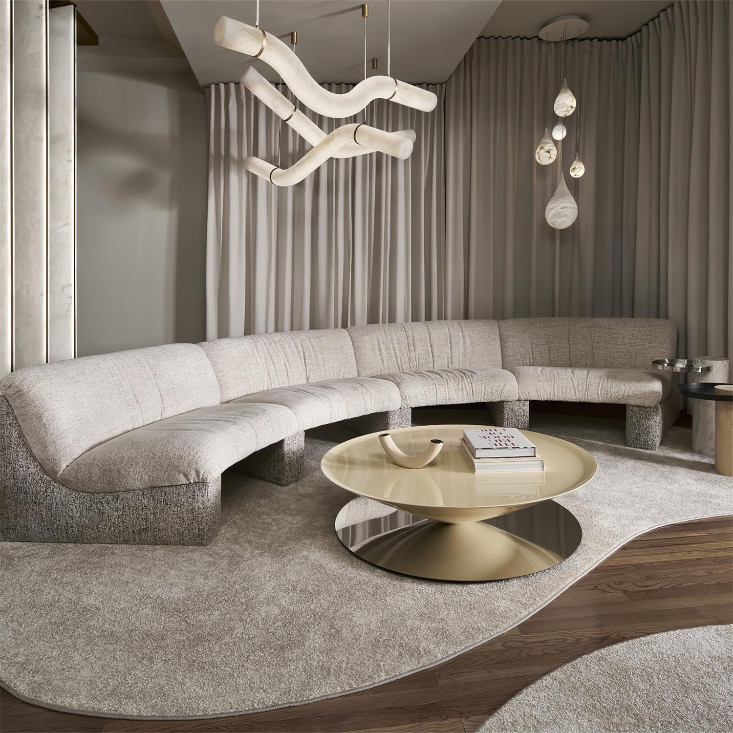 Liberty Chandelier Curved Alabaster Ribbon Silhouette - Letslighting