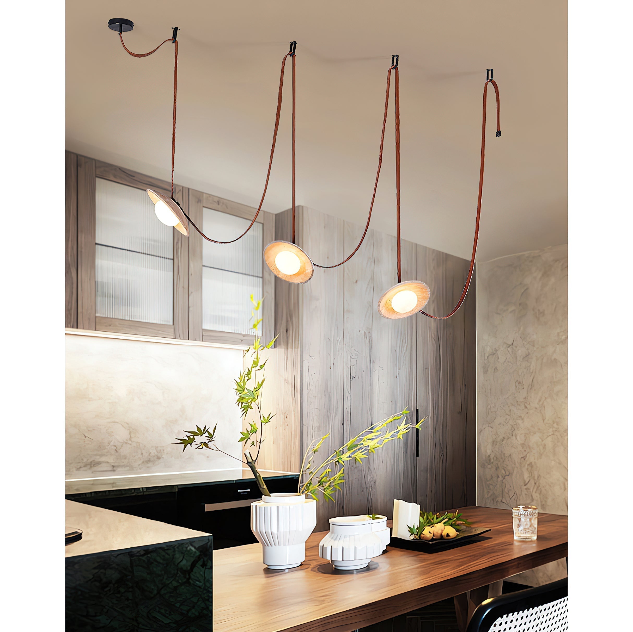 Olnoran Modern Minimalist Rail Leather Travertine Pendant Lamp - Letslighting