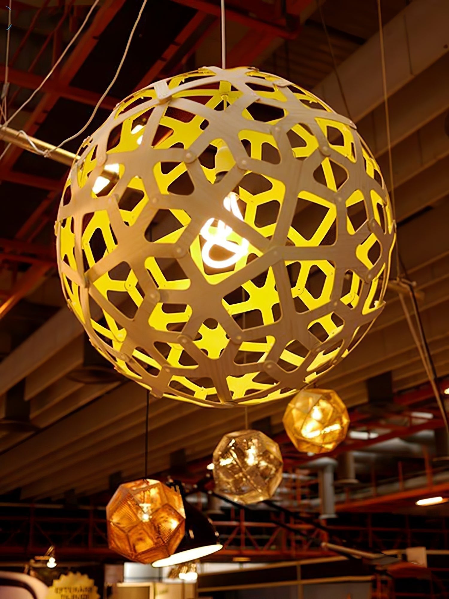 Lustra Pendelleuchte Geometrisch Holz Gewebt-Letslighting