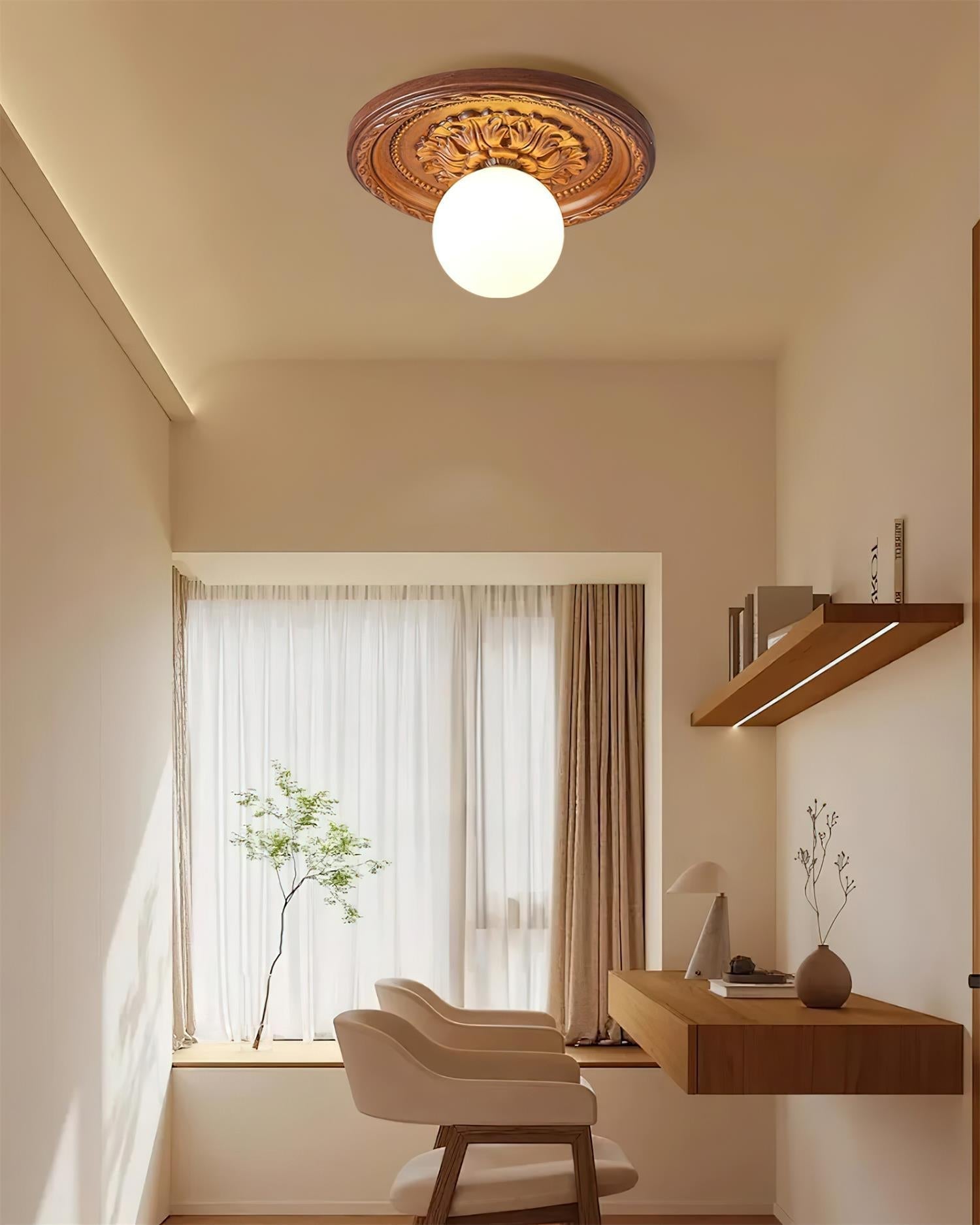Ivorelle Vintage Geschnitzte Deckenleuchte mit Glaskugel-Schirm-Letslighting