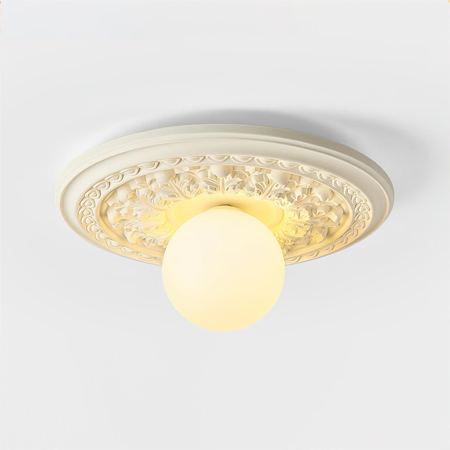 Ivorelle Vintage Geschnitzte Deckenleuchte mit Glaskugel-Schirm-Letslighting