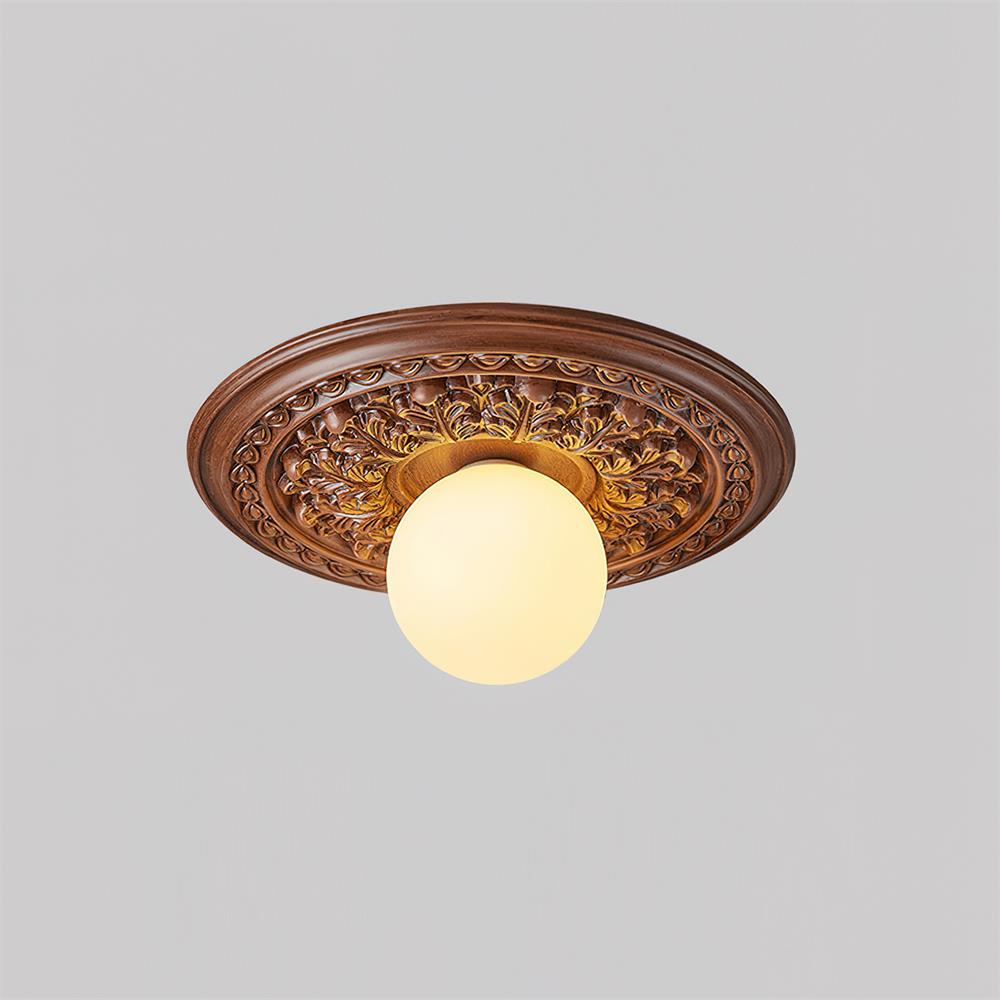 Ivorelle Vintage Geschnitzte Deckenleuchte mit Glaskugel-Schirm-Letslighting