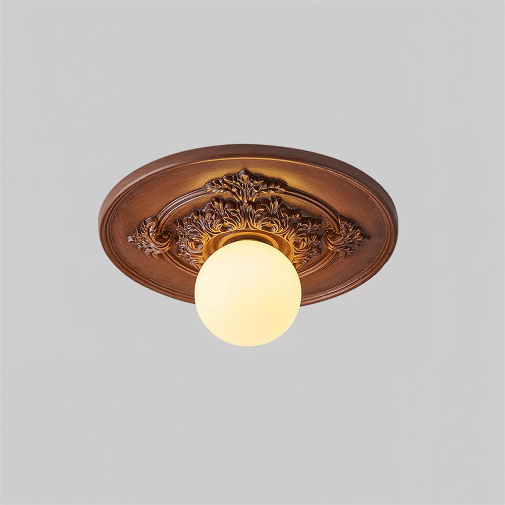 Ivorelle Vintage Geschnitzte Deckenleuchte mit Glaskugel-Schirm-Letslighting
