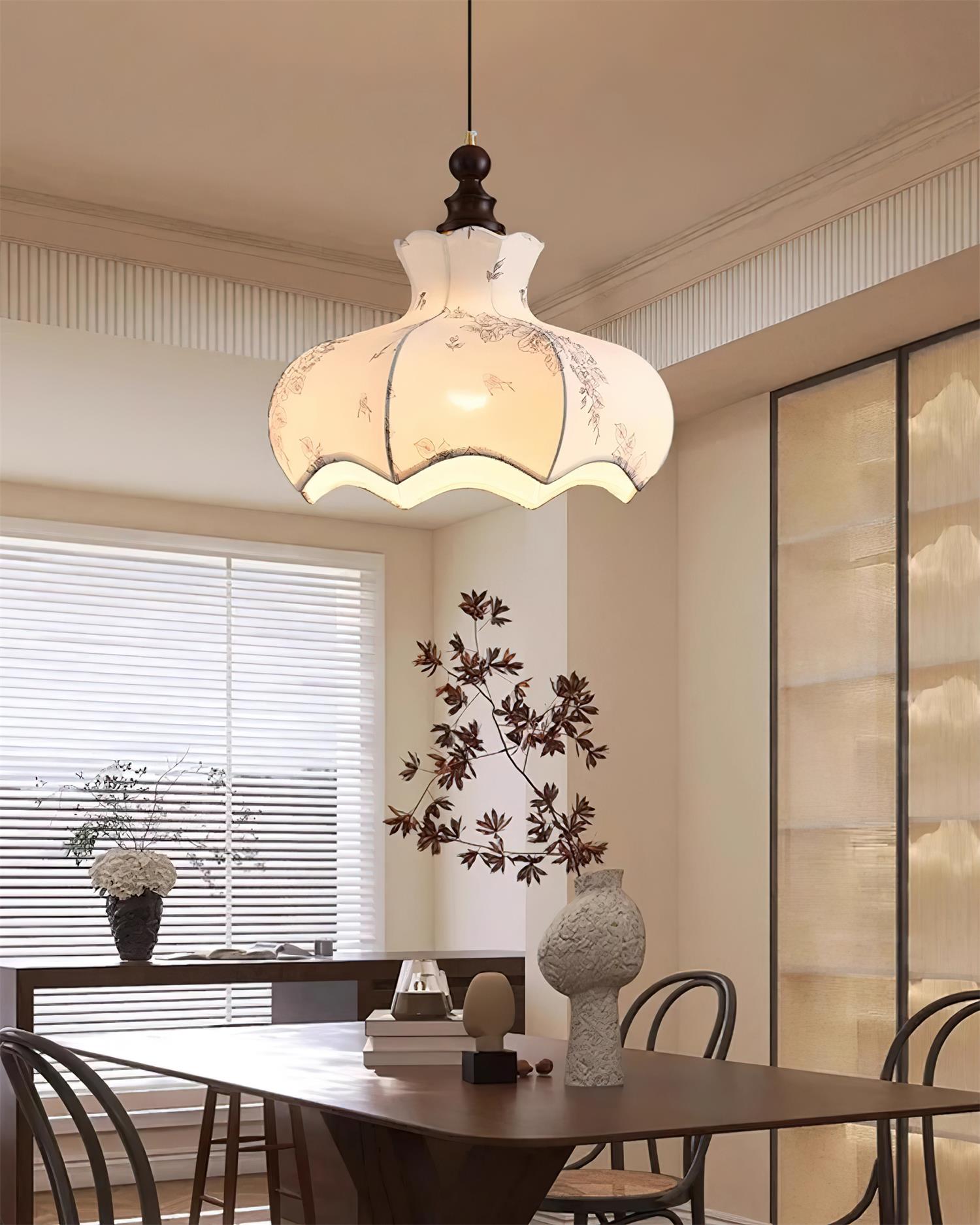 Skye Vintage Pendelleuchte aus Holz und Stoff-Letslighting