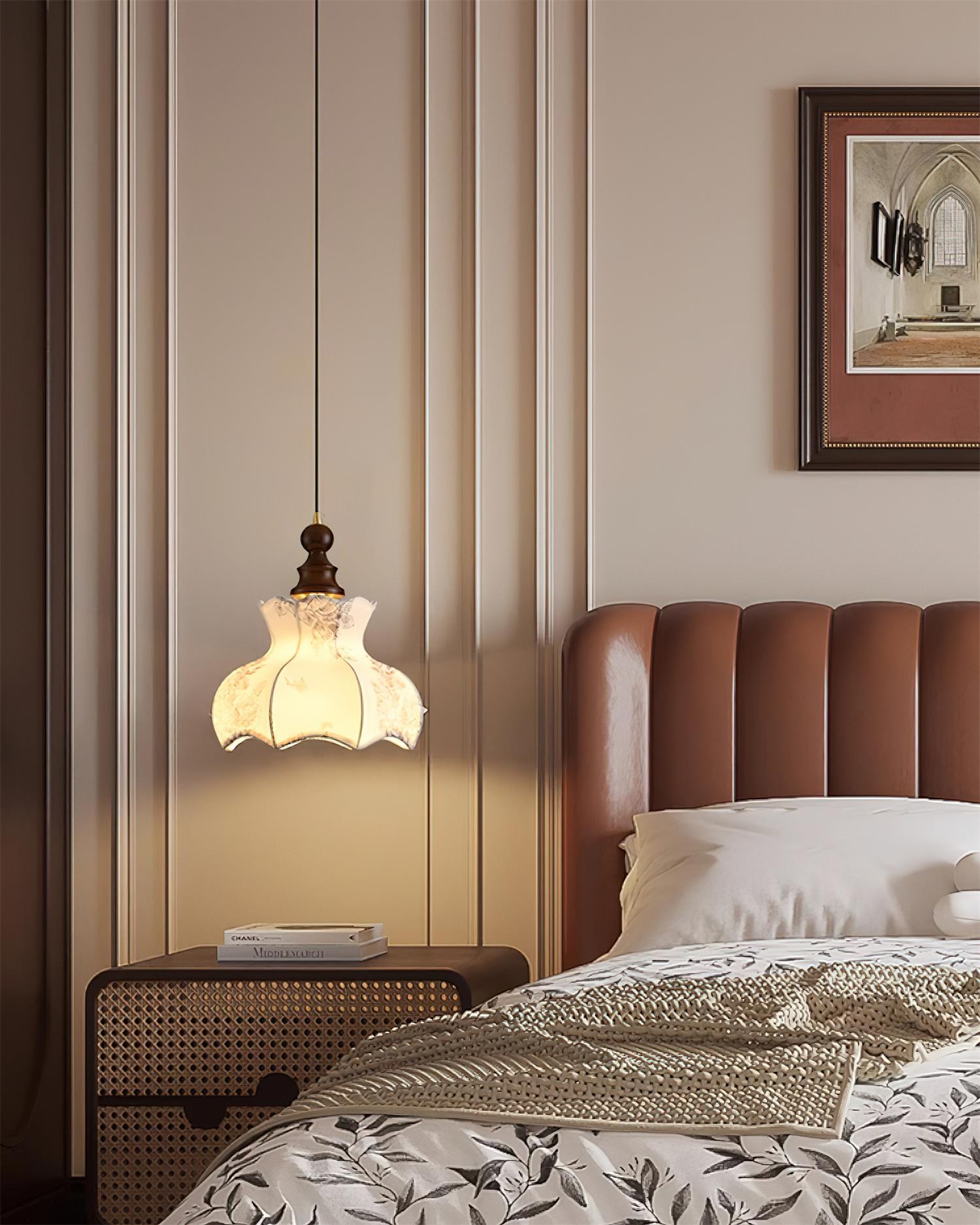 Skye Vintage Pendelleuchte aus Holz und Stoff-Letslighting