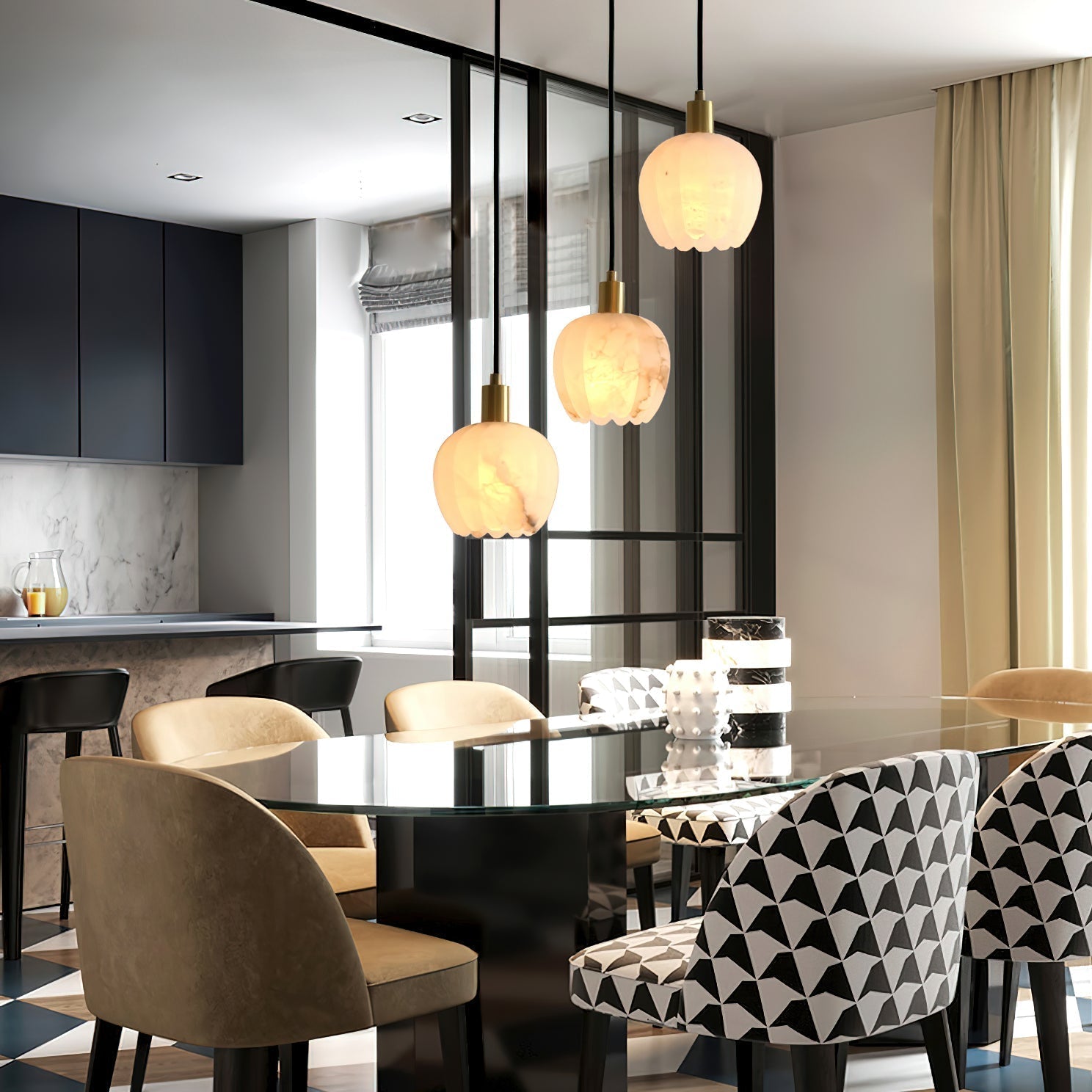 Olraeos Modern Minimalist Brass Alabaster Pendant Light - Letslighting