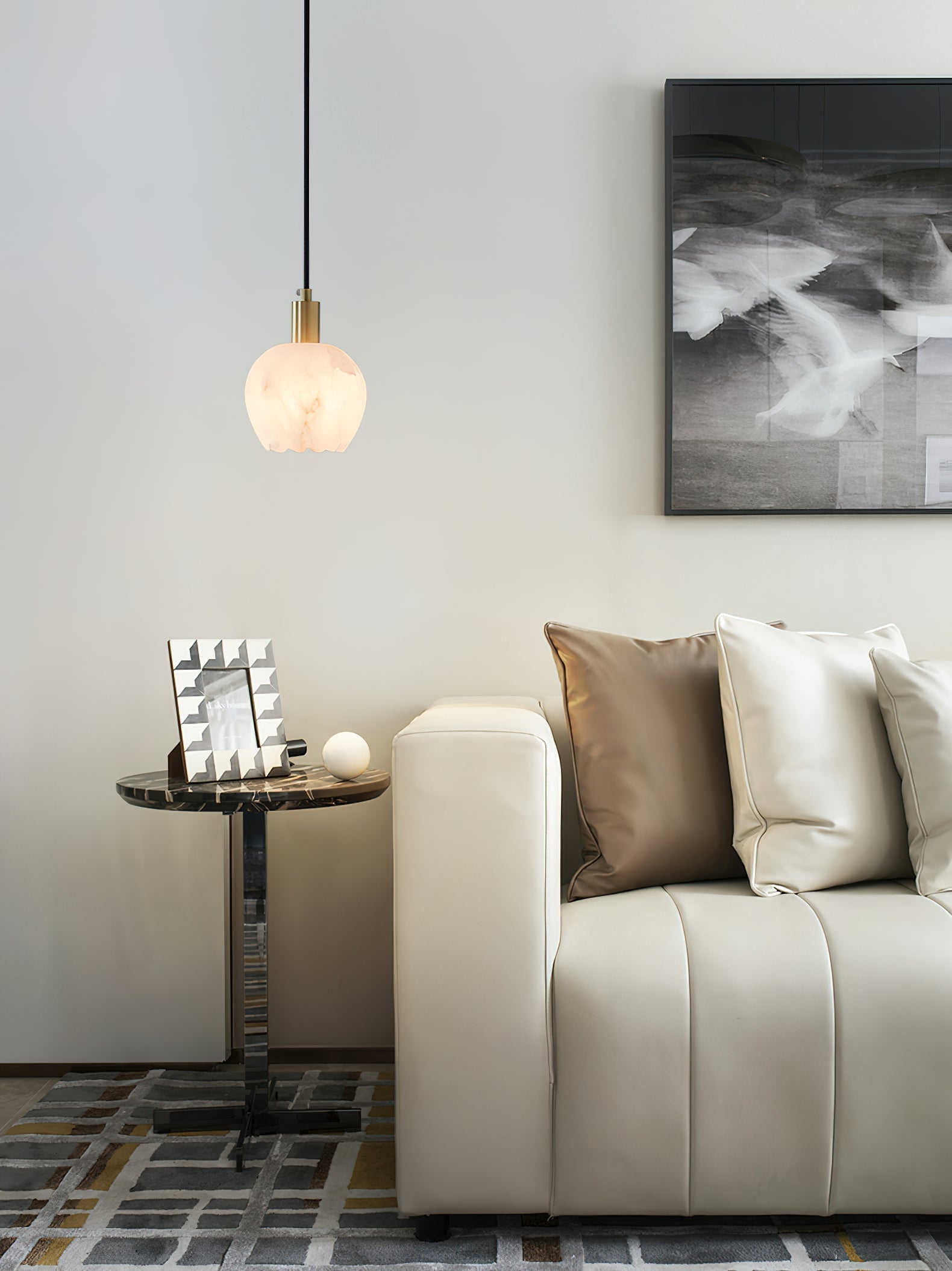 Olraeos Modern Minimalist Brass Alabaster Pendant Light - Letslighting