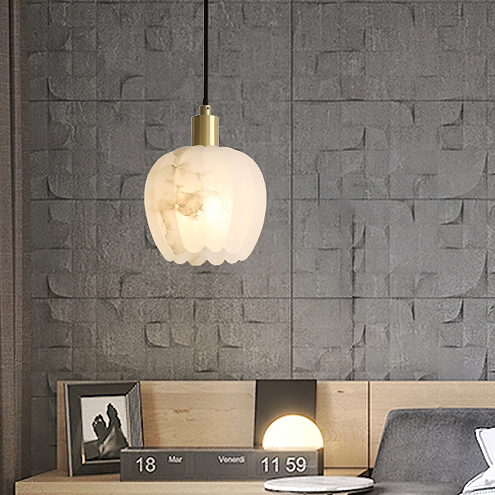 Olraeos Modern Minimalist Brass Alabaster Pendant Light - Letslighting