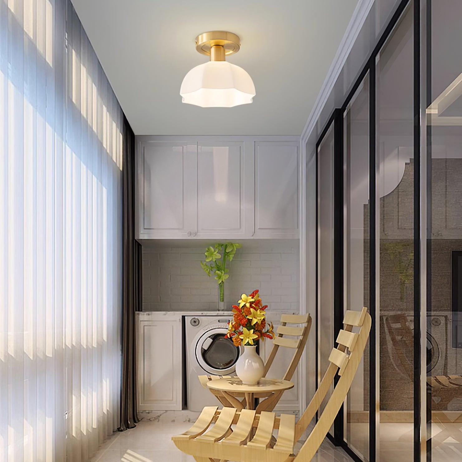 Avelin Brass Base and Opal Glass Flush Mount Ceiling Light - Letslighting